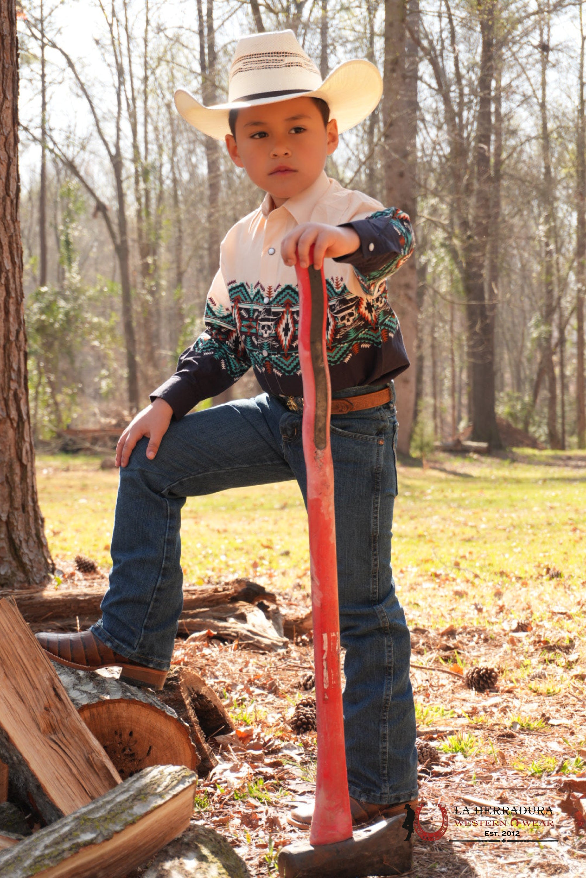 PANHANDLE AZTEC SHIRT CREAM/BLACK NIÑOS