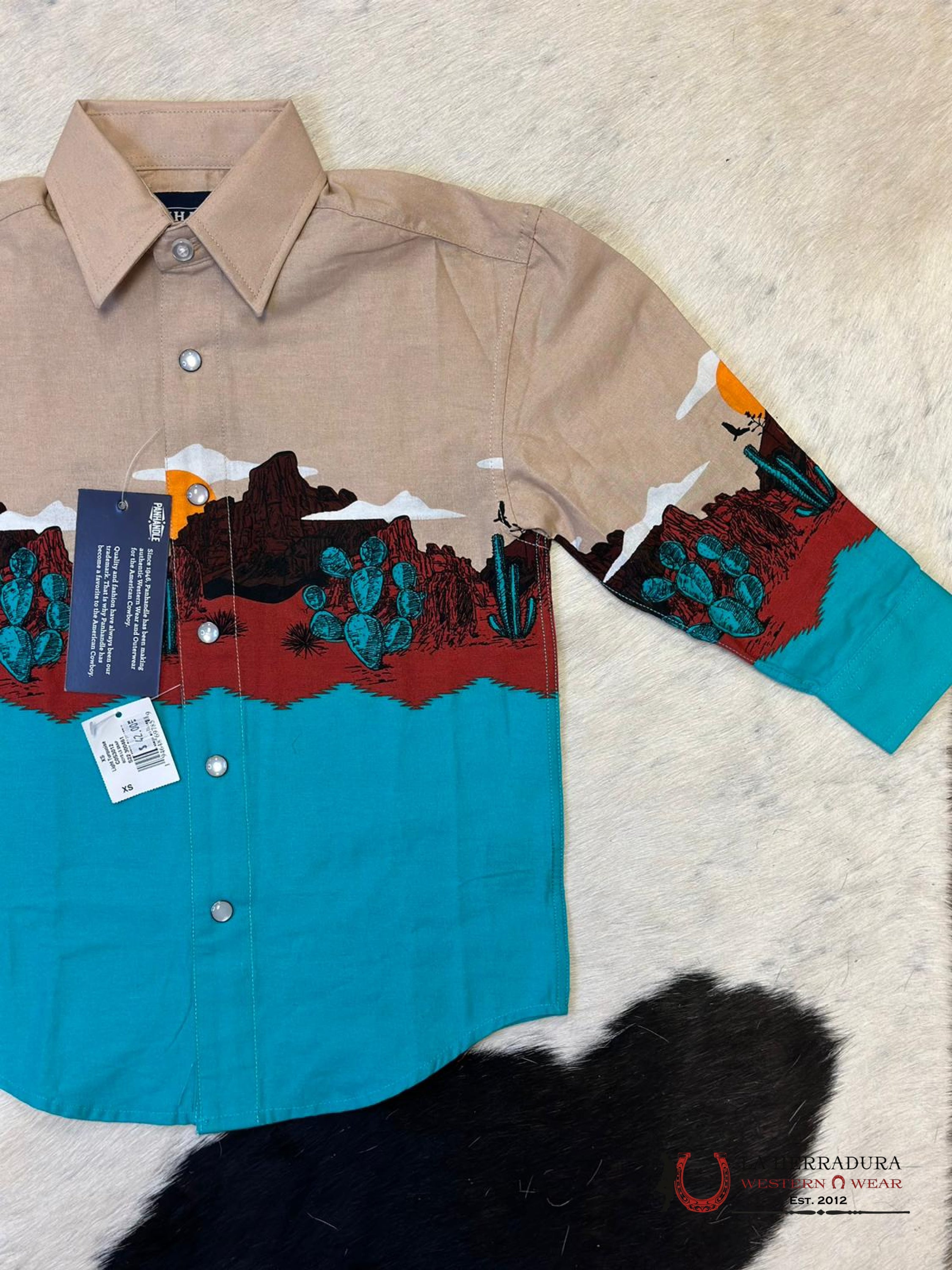 Panhandle Aztec Shirt Cream/Teal Niños