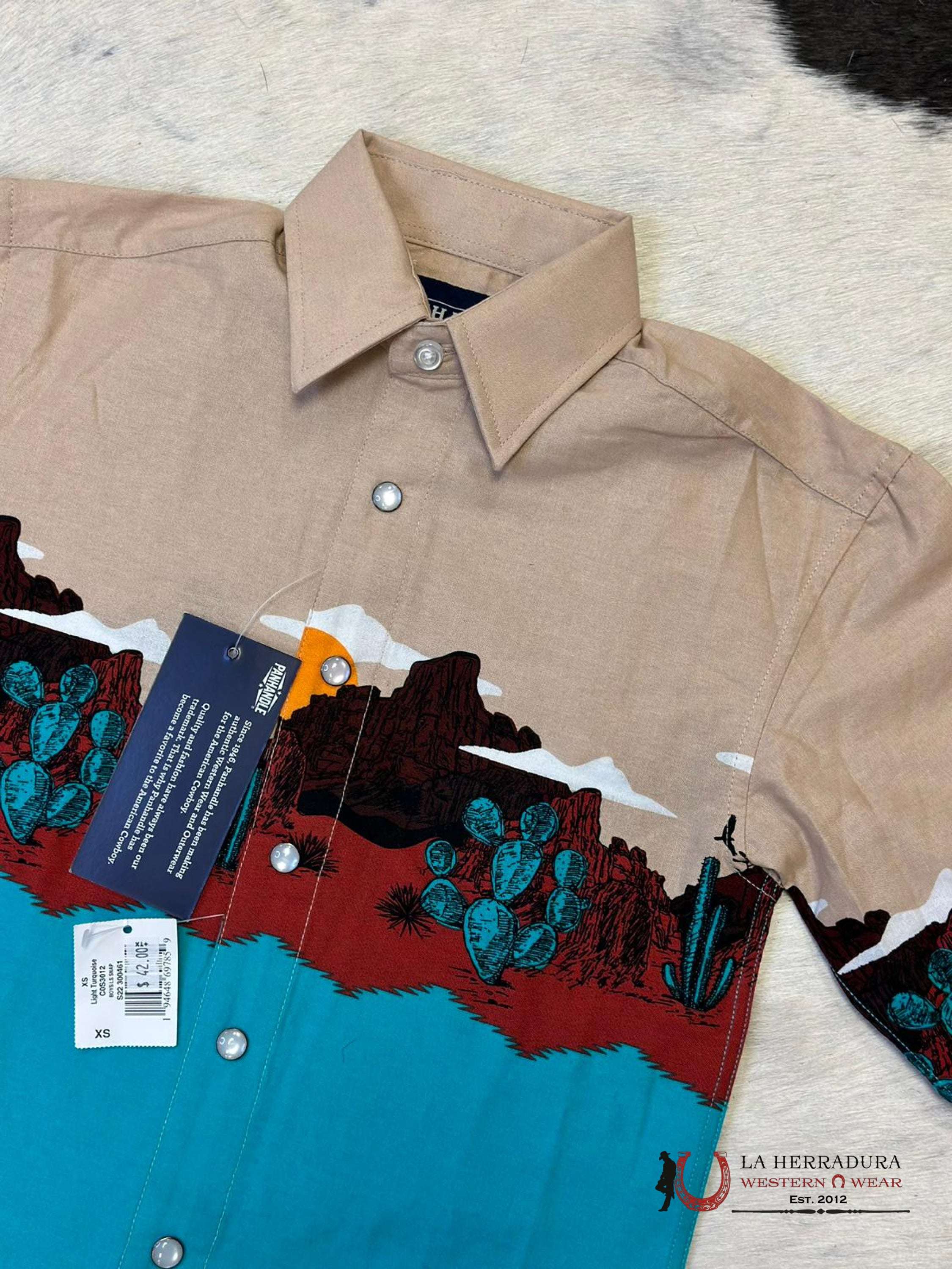 Panhandle Aztec Shirt Cream/Teal Niños