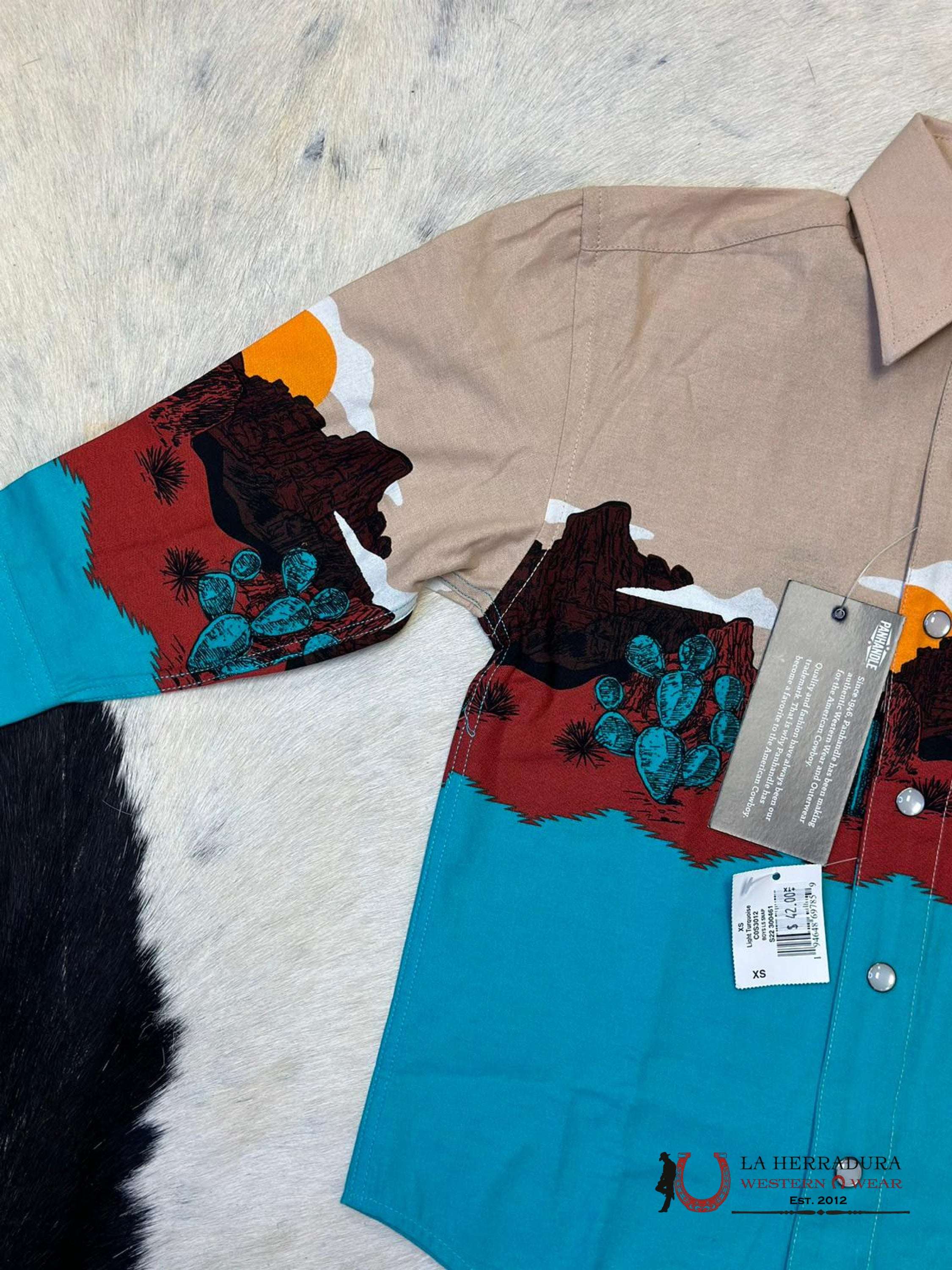 Panhandle Aztec Shirt Cream/Teal Niños