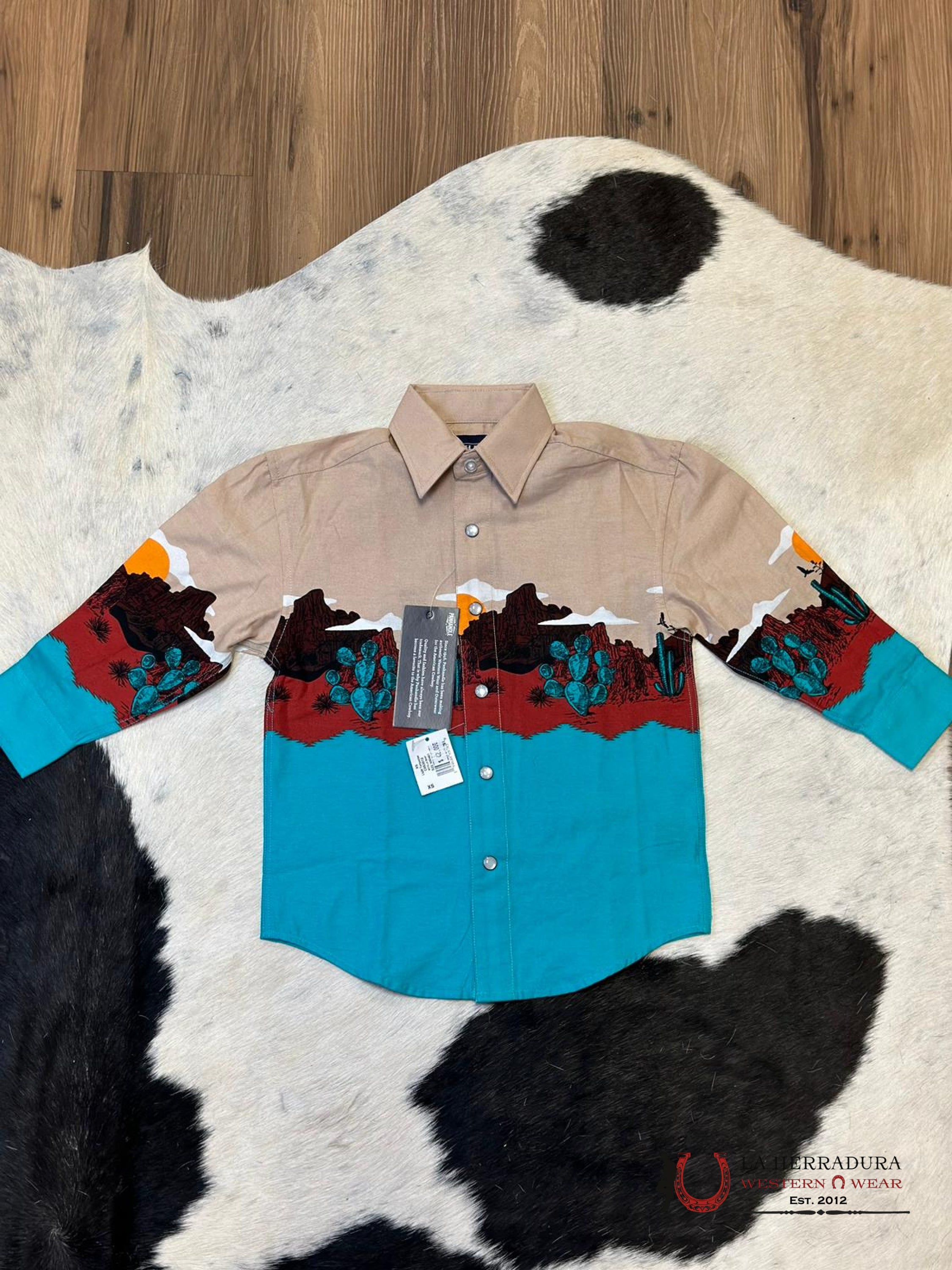 Panhandle Aztec Shirt Cream/Teal Niños