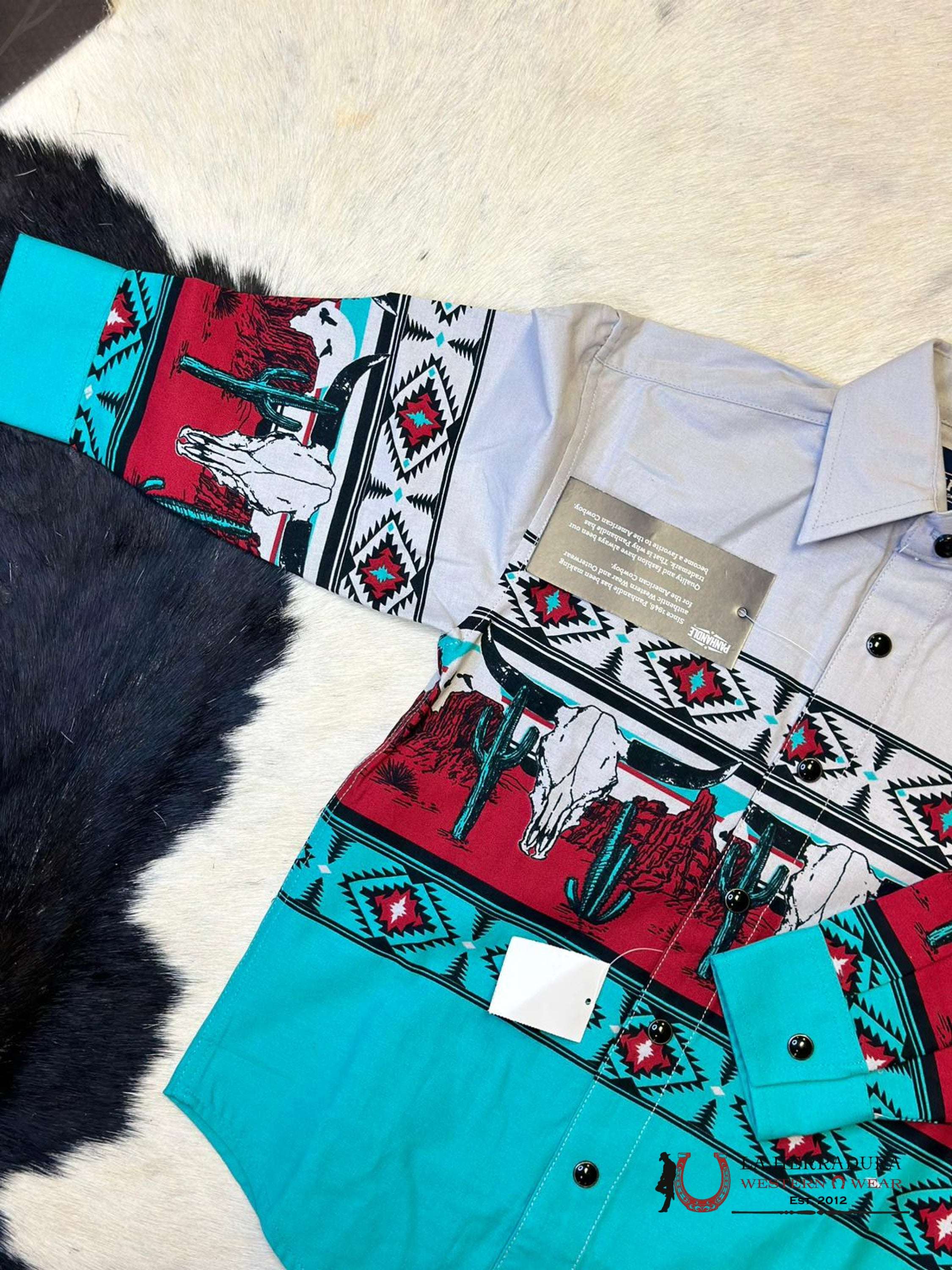 Panhandle Aztec Shirt Grey/Teal Niños