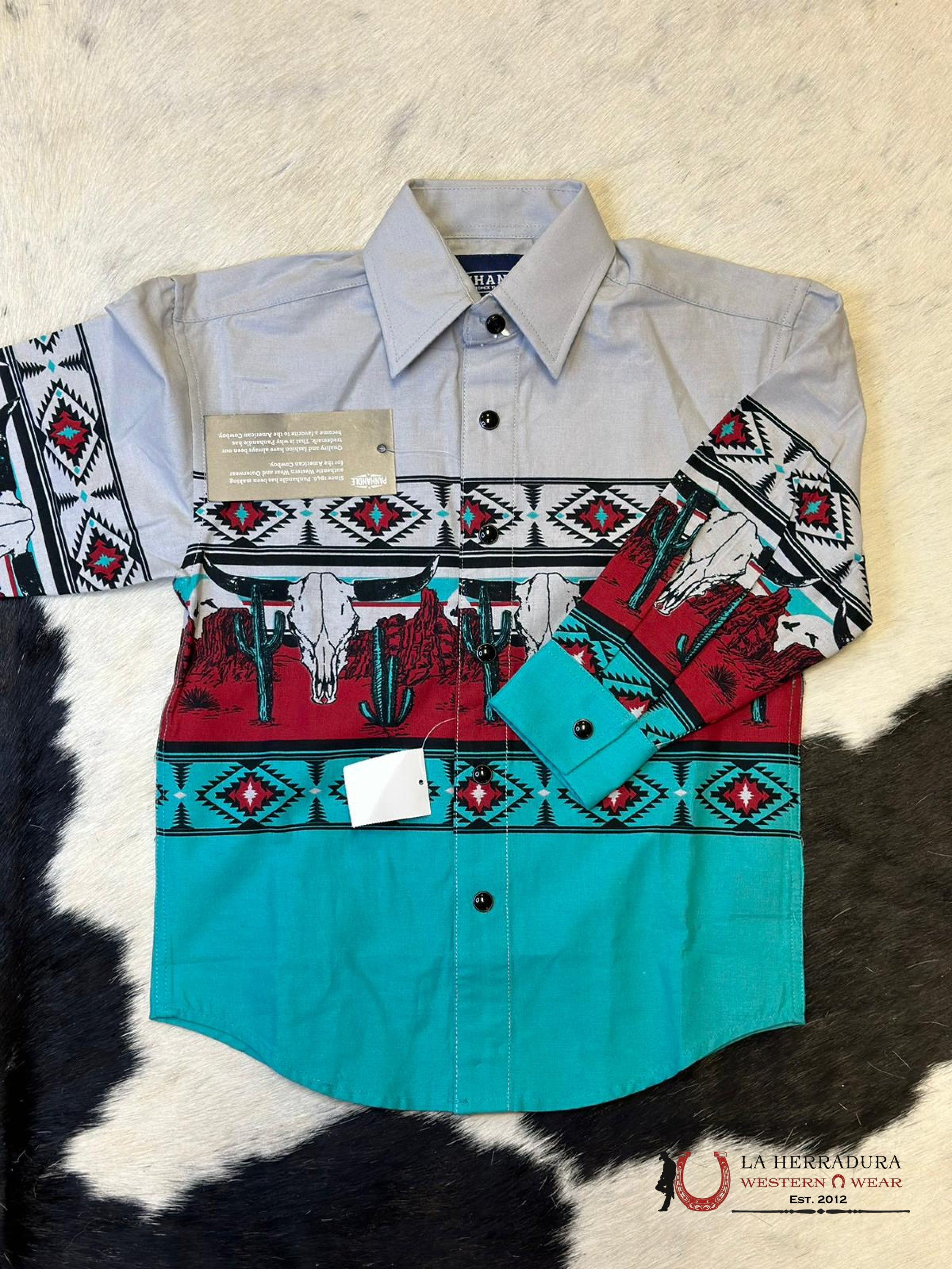 Panhandle Aztec Shirt Grey/Teal Niños