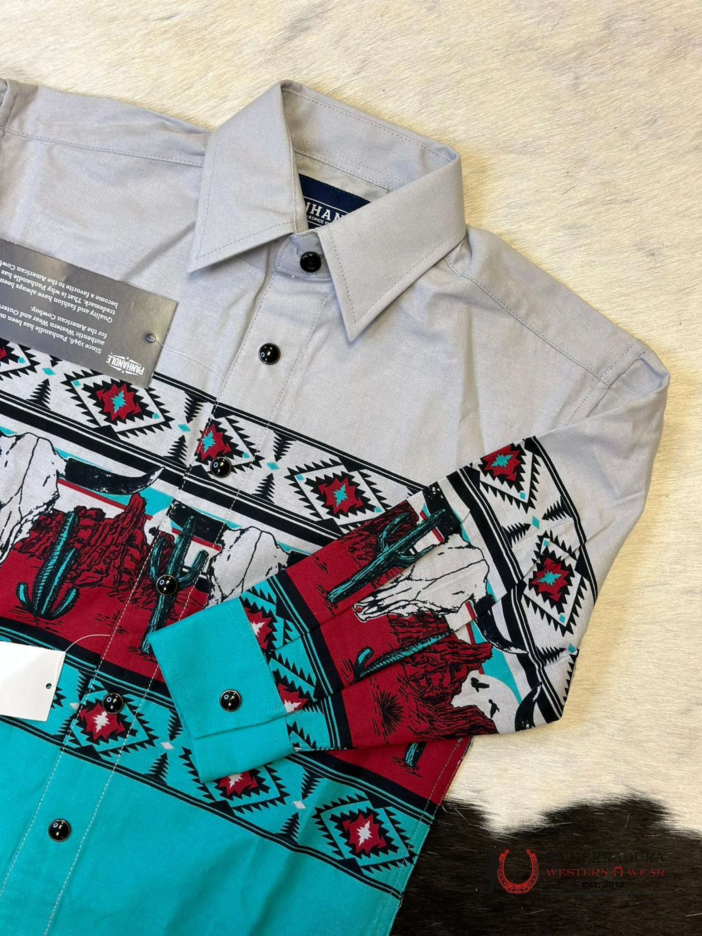 Panhandle Aztec Shirt Grey/Teal Niños