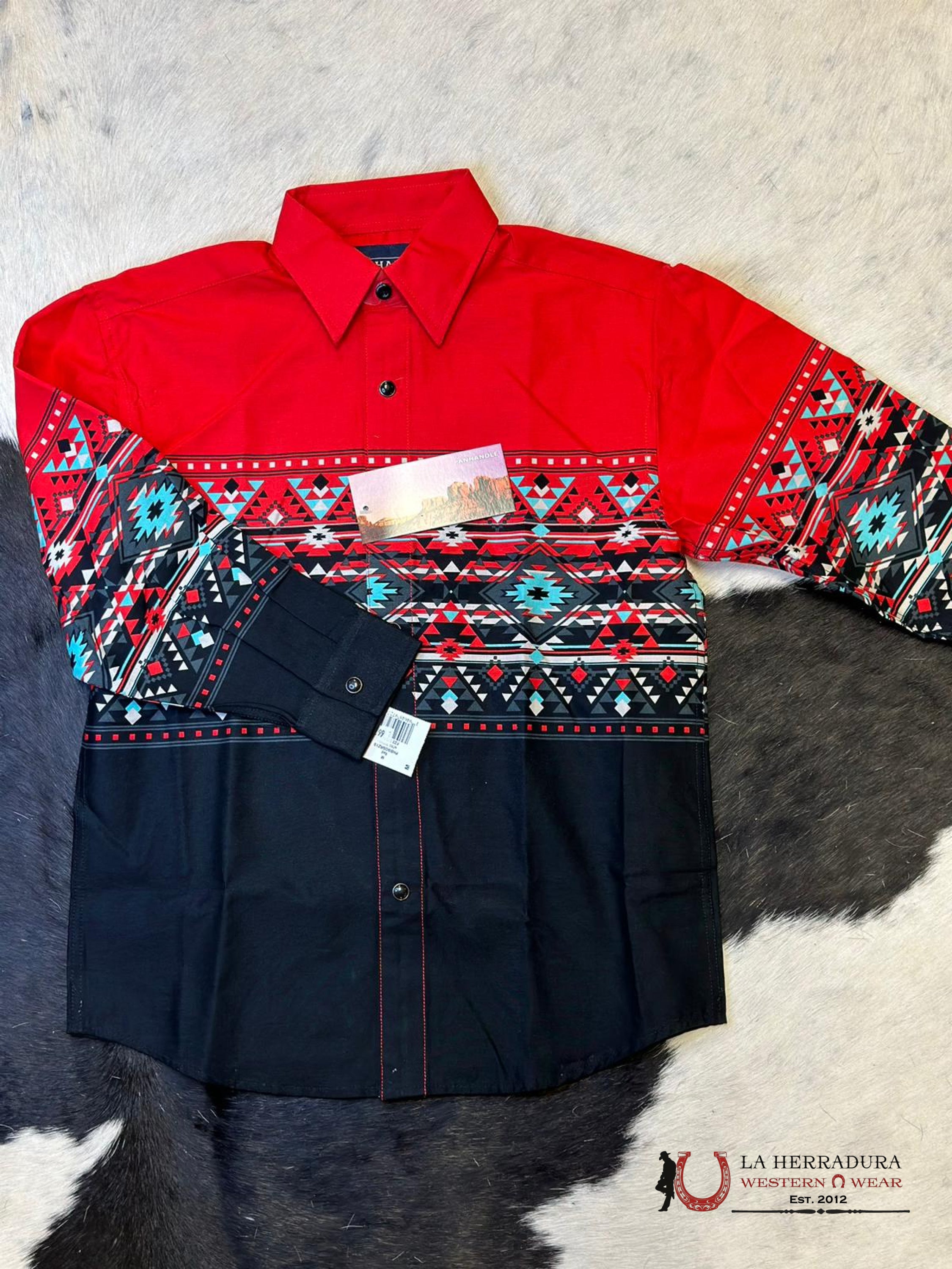 Panhandle Aztec Shirt Red/Black Niños