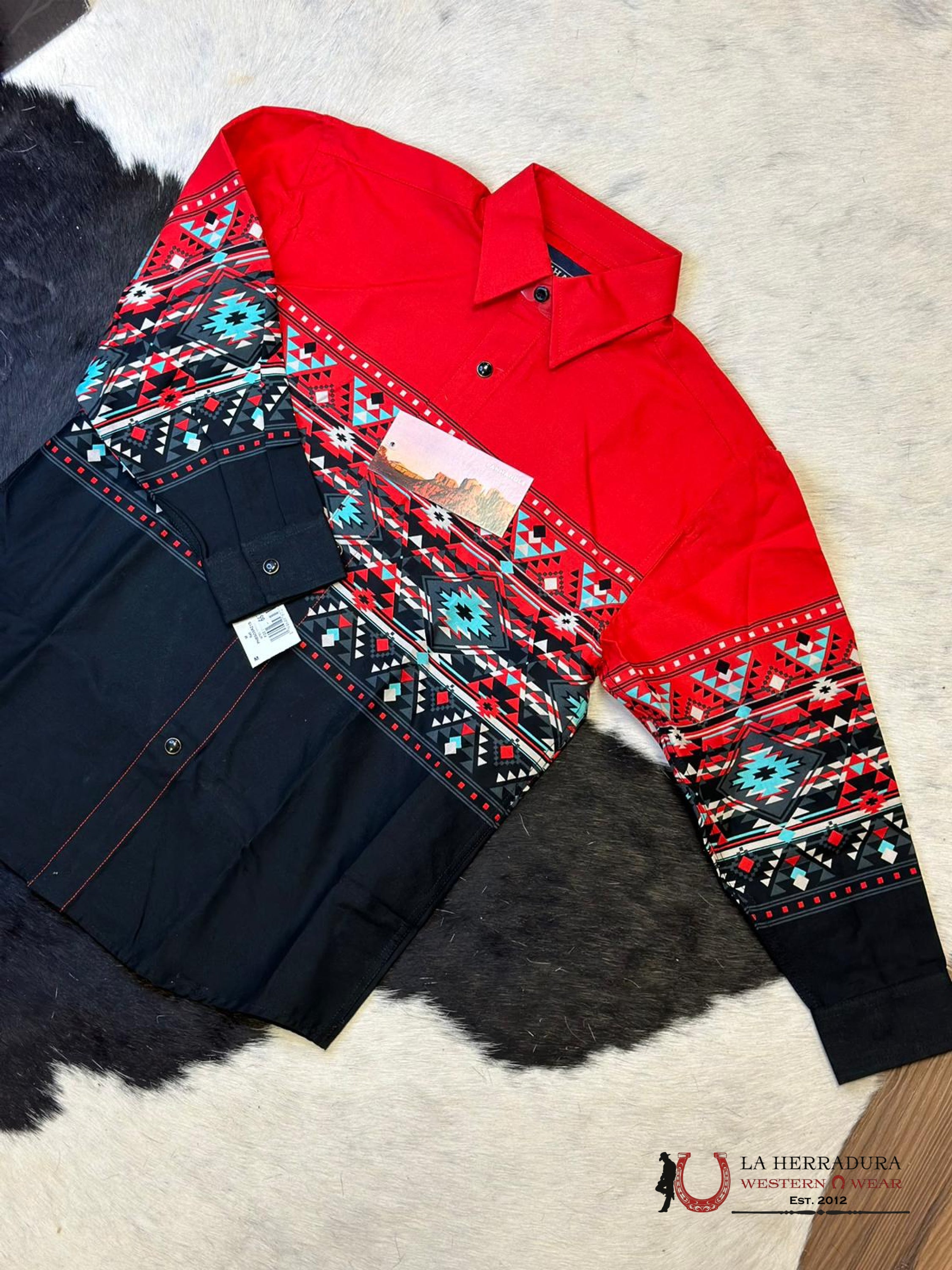 Panhandle Aztec Shirt Red/Black Niños