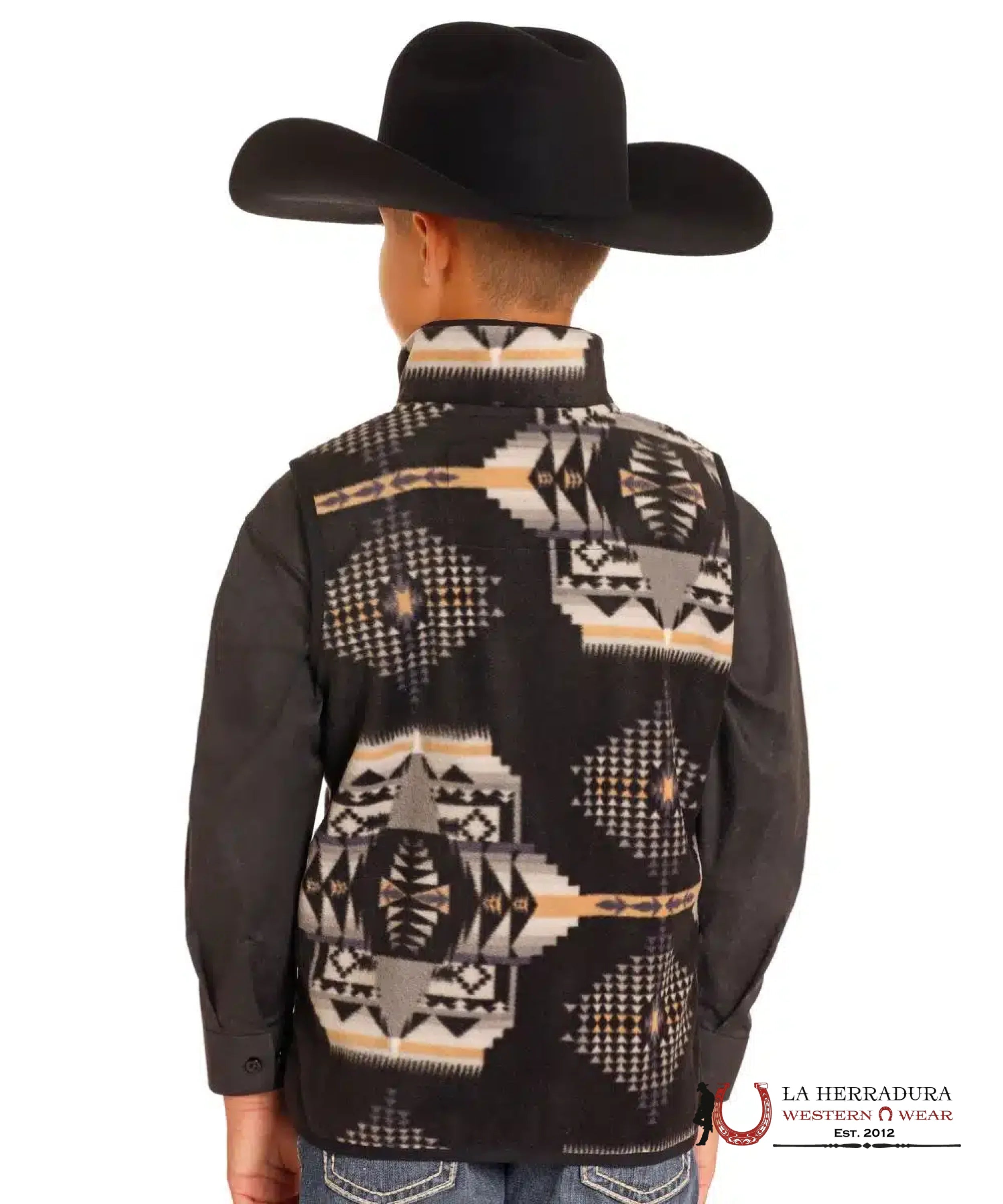 Panhandle Black Aztec Printed Fleece Vest Niños