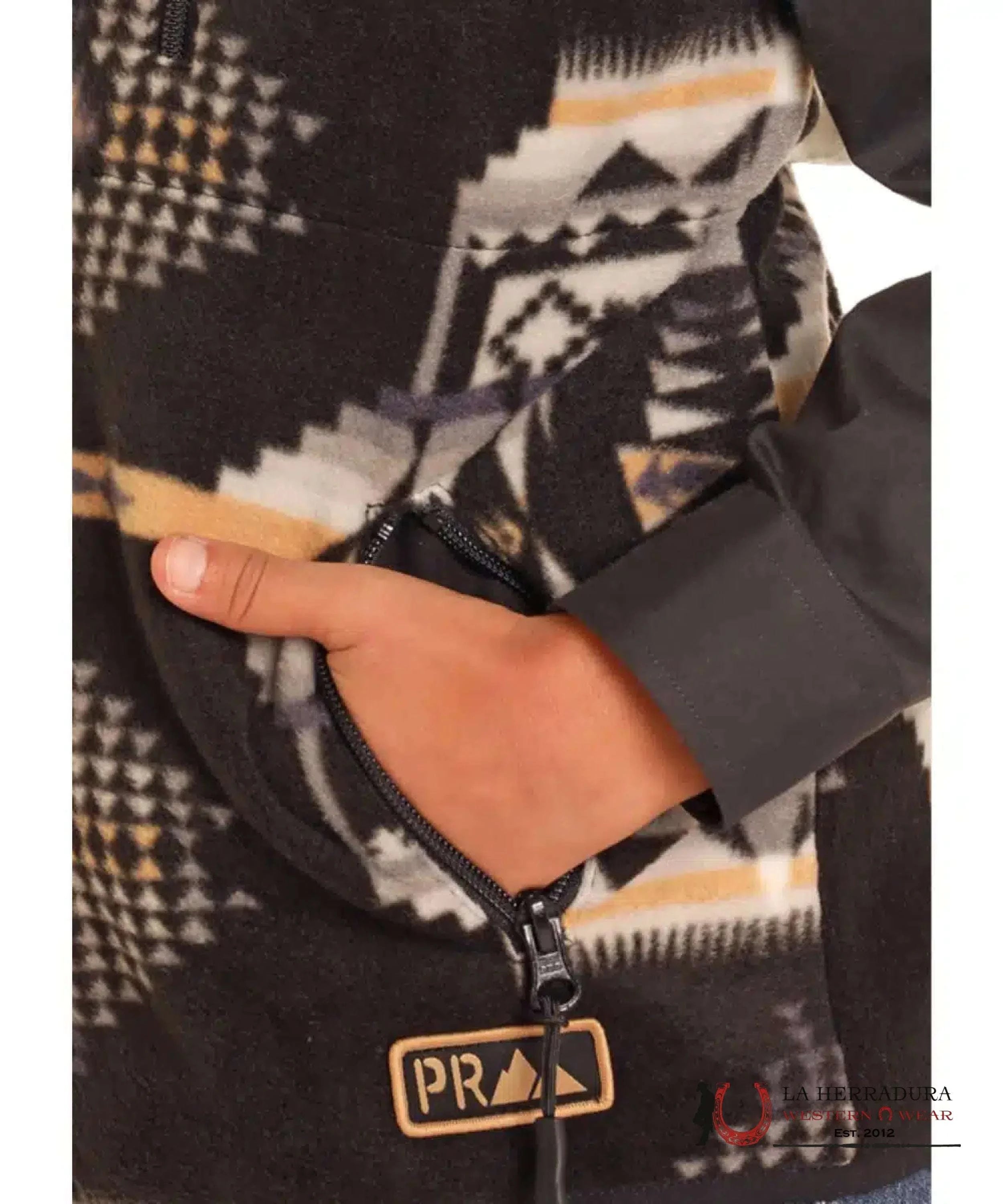 Panhandle Black Aztec Printed Fleece Vest Niños