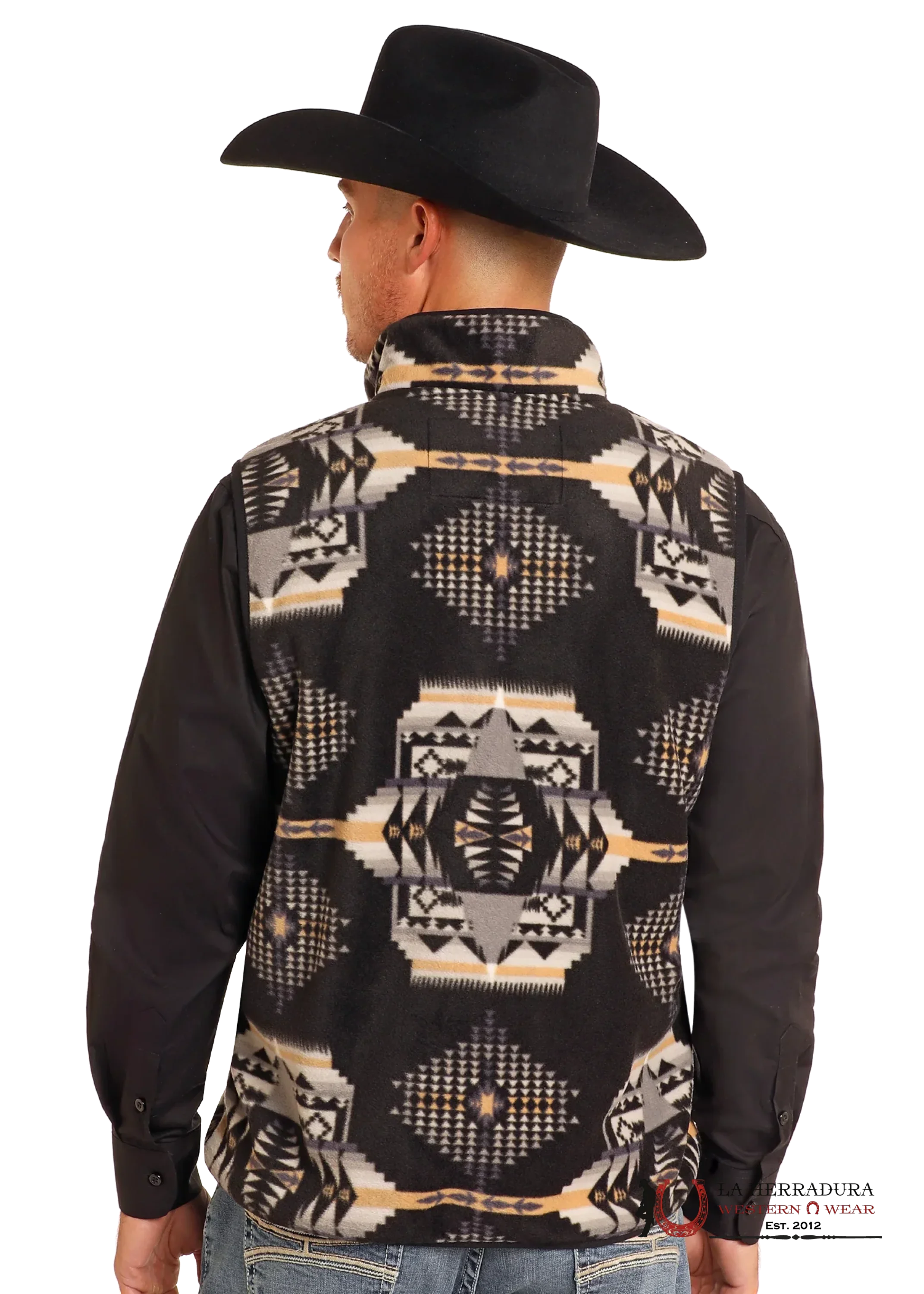 Panhandle Black Aztec Printed Fleece Vest Ropa Hombres