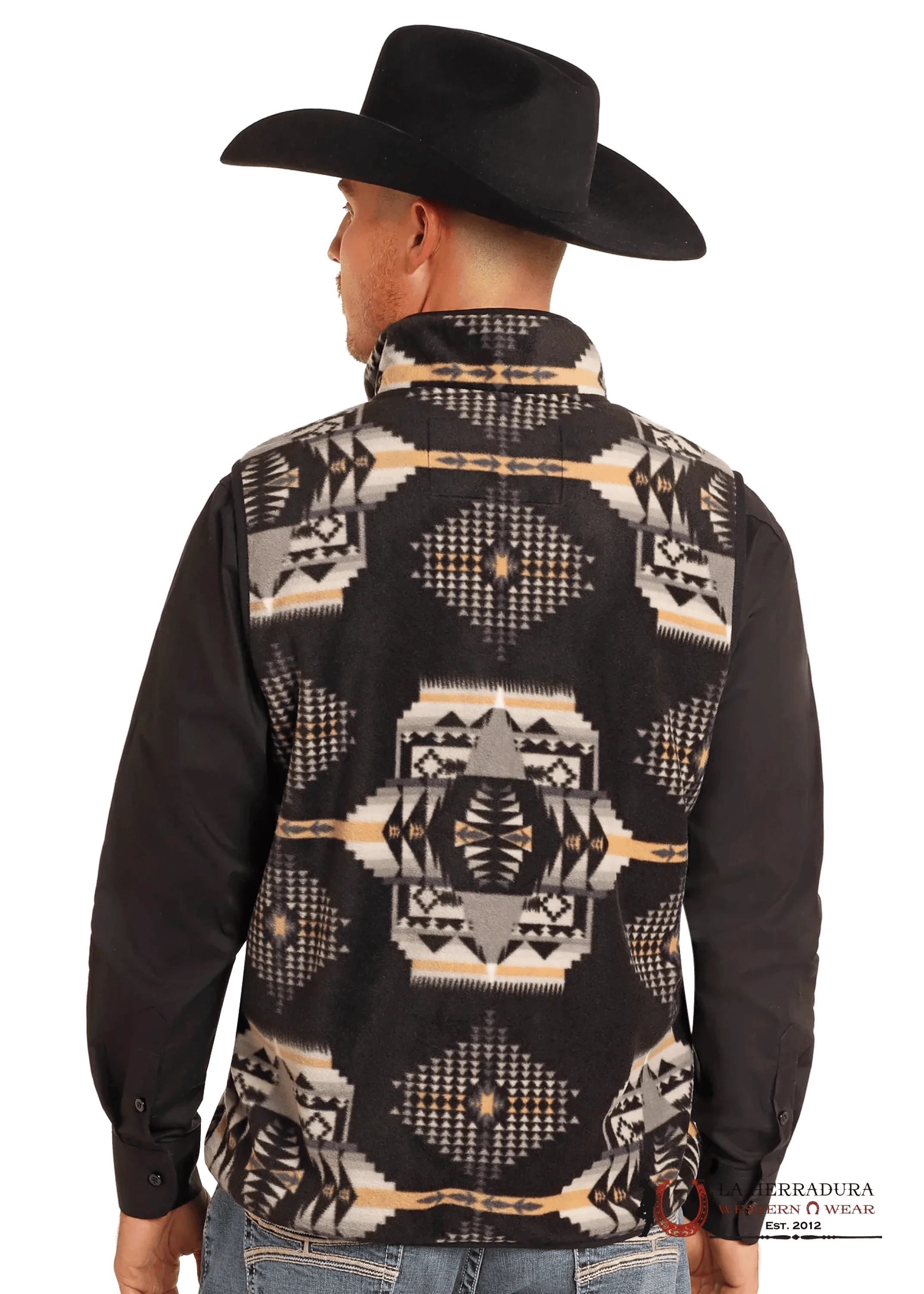 Panhandle Black Aztec Printed Fleece Vest Ropa Hombres