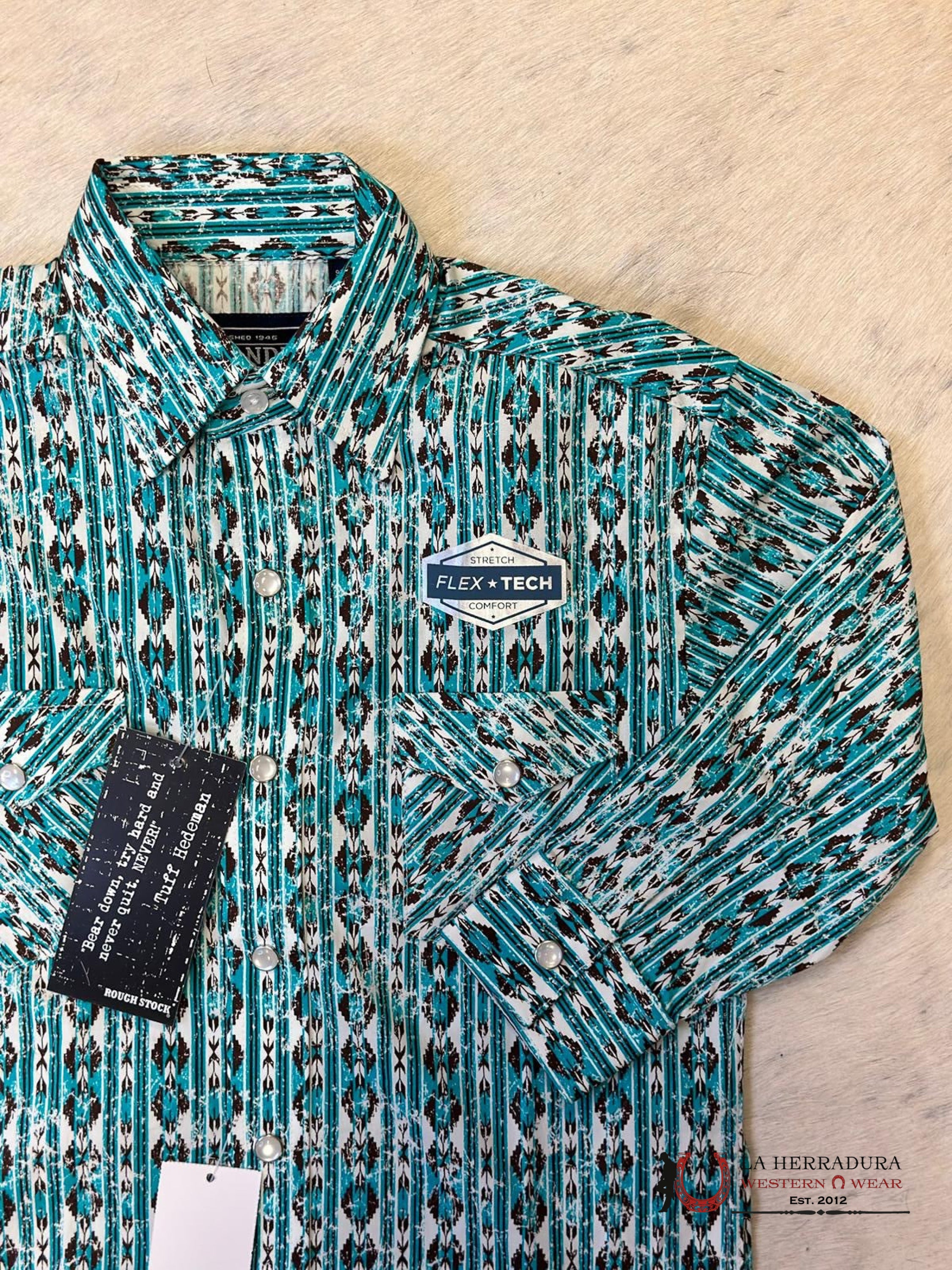 Panhandle Boys Aztec Pattern Teal/White Shirt Niños