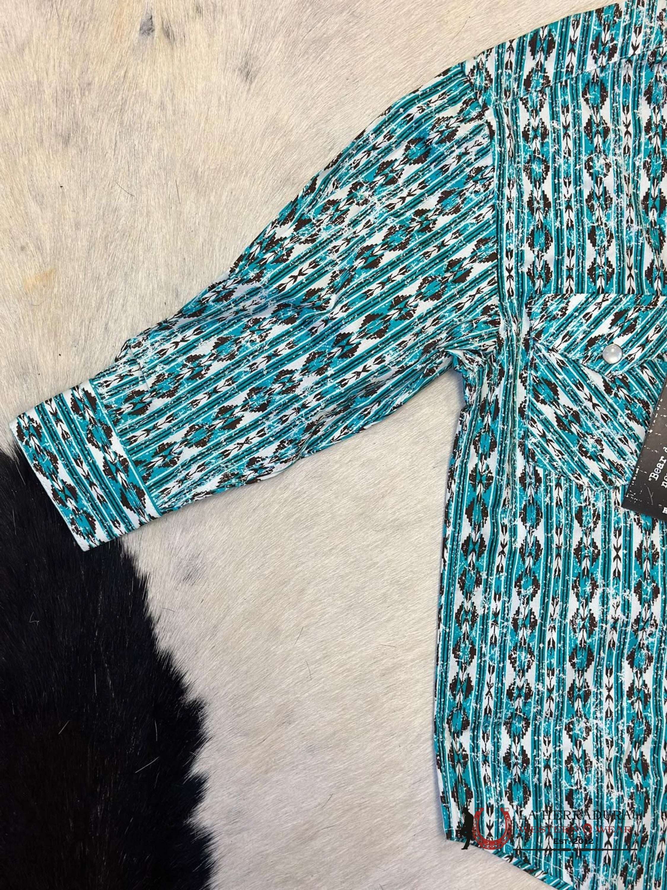 Panhandle Boys Aztec Pattern Teal/White Shirt Niños
