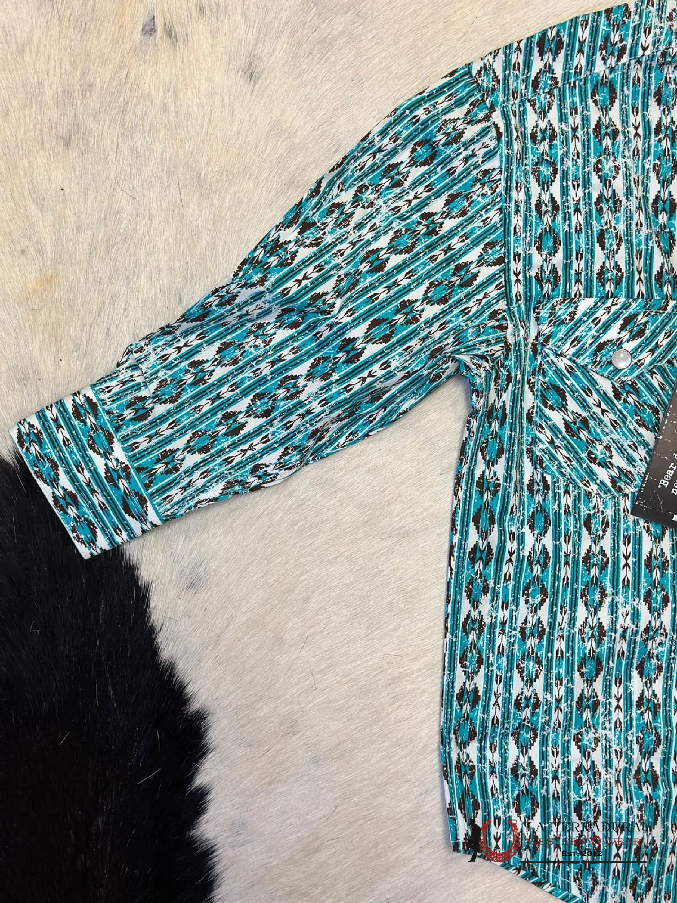 Panhandle Boys Aztec Pattern Teal/White Shirt Niños