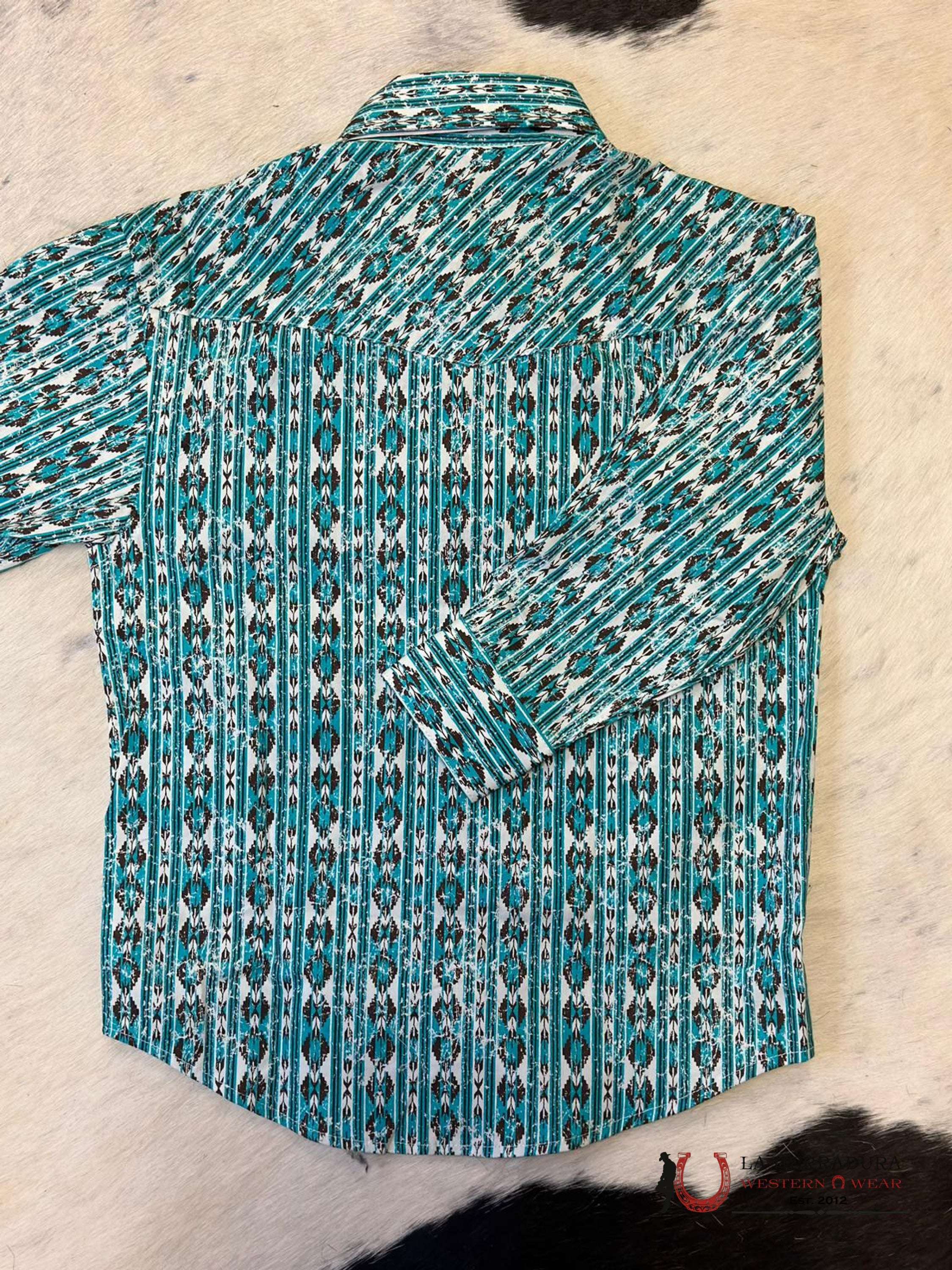Panhandle Boys Aztec Pattern Teal/White Shirt Niños