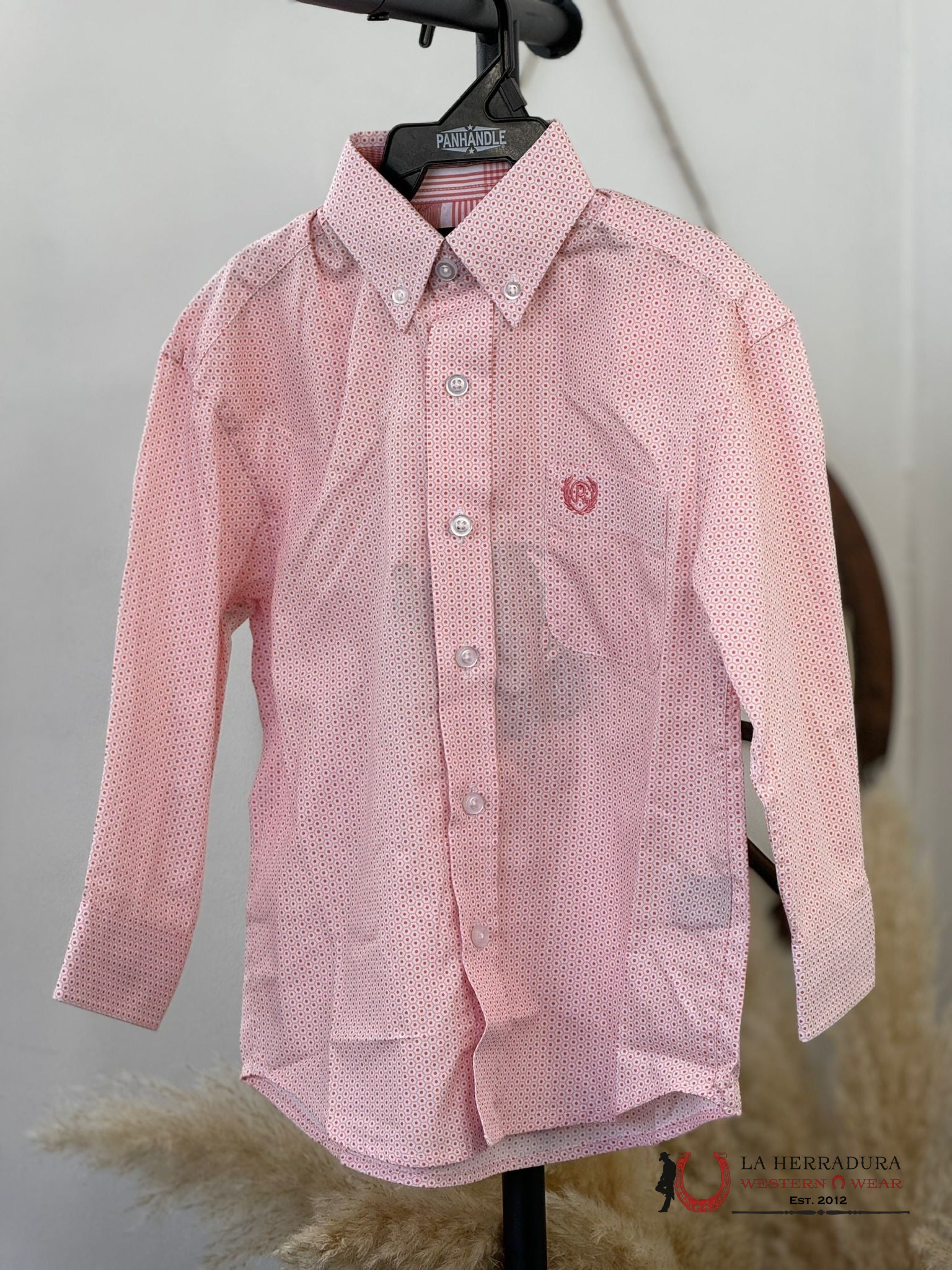 Panhandle Boys Coral Micro Geo Long Sleeve Shirt Niños