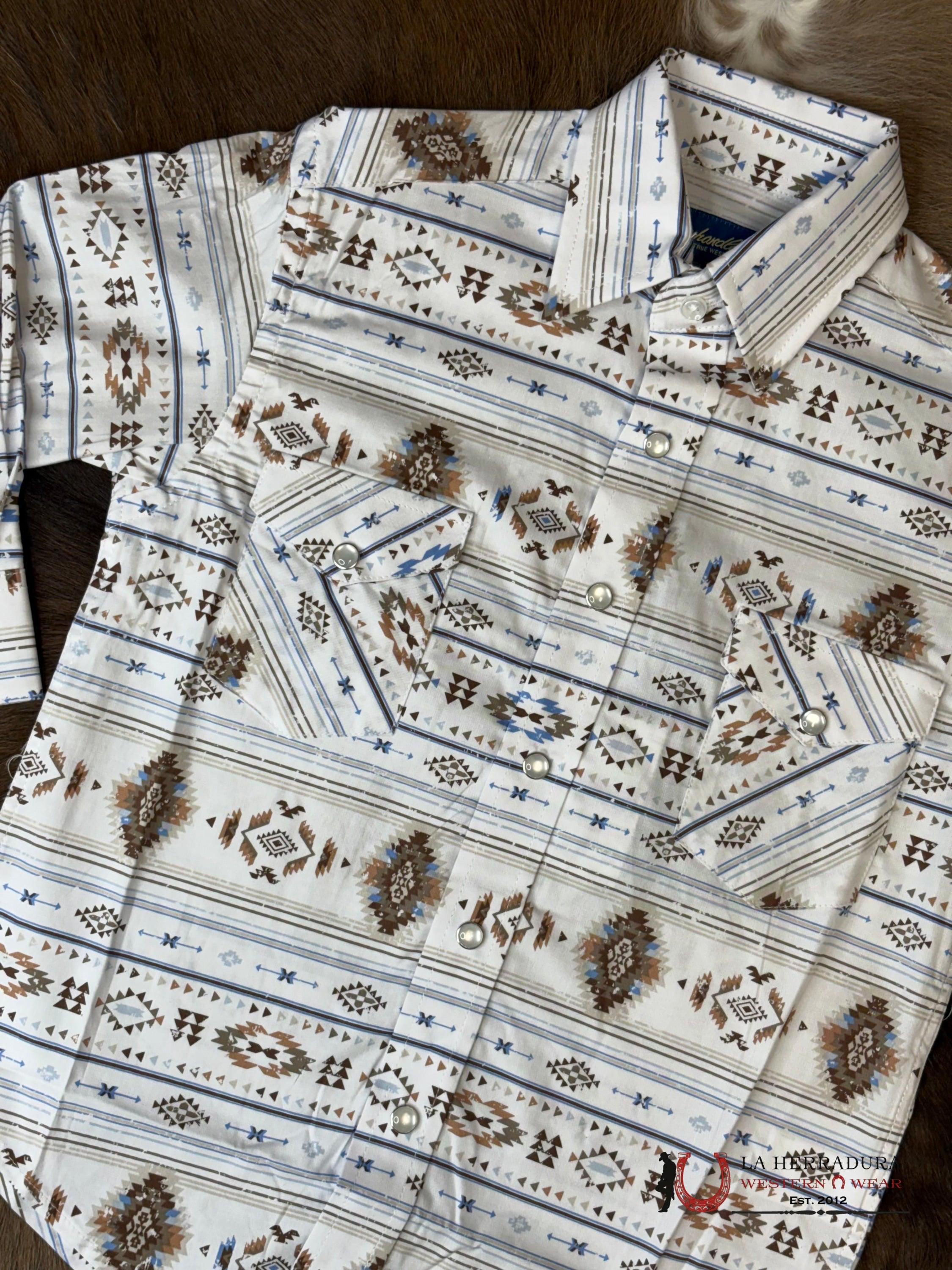 PANHANDLE BOYS White Taupe Short Sleeve With Western Print NIÑOS
