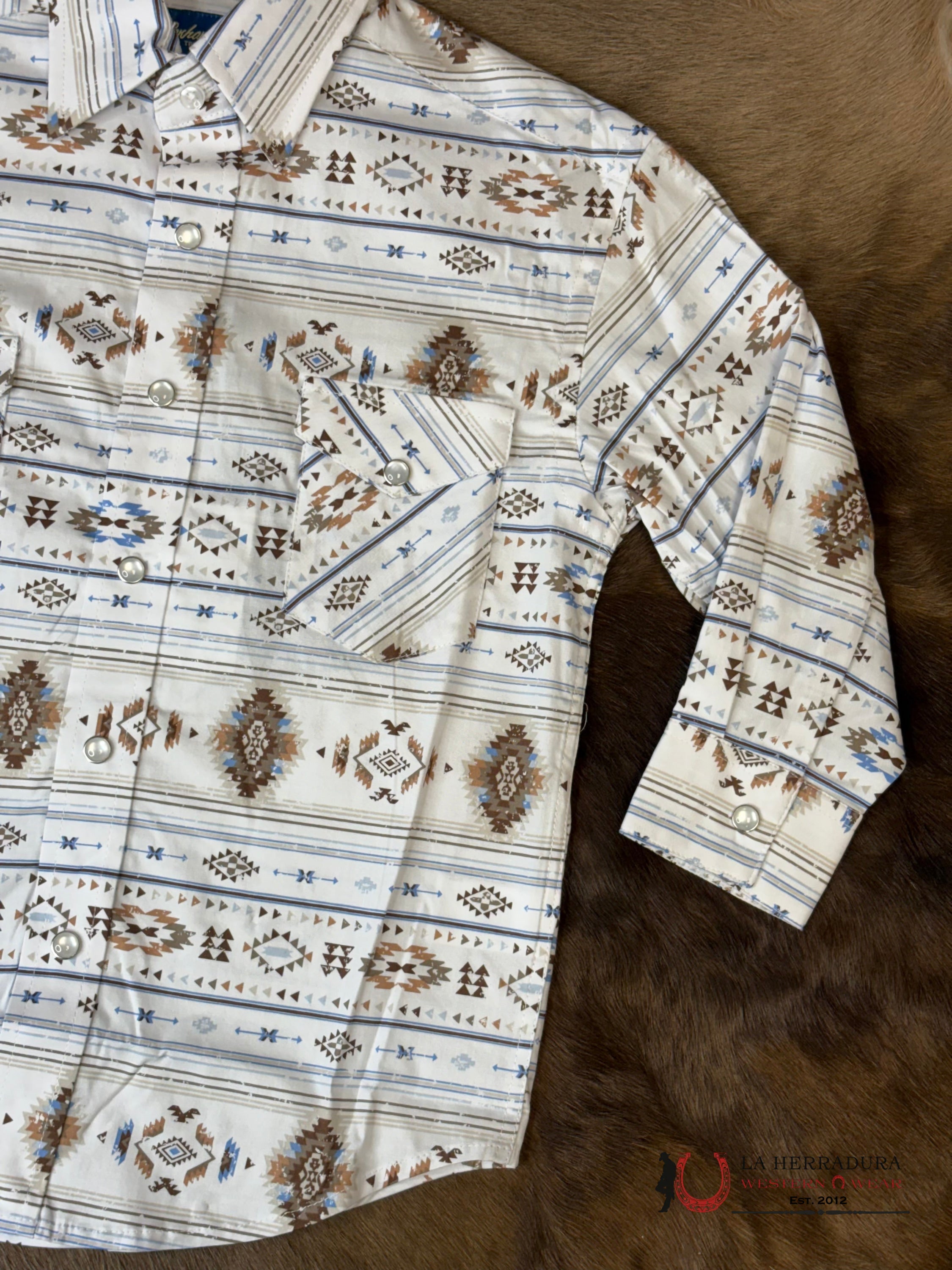 PANHANDLE BOYS White Taupe Short Sleeve With Western Print NIÑOS