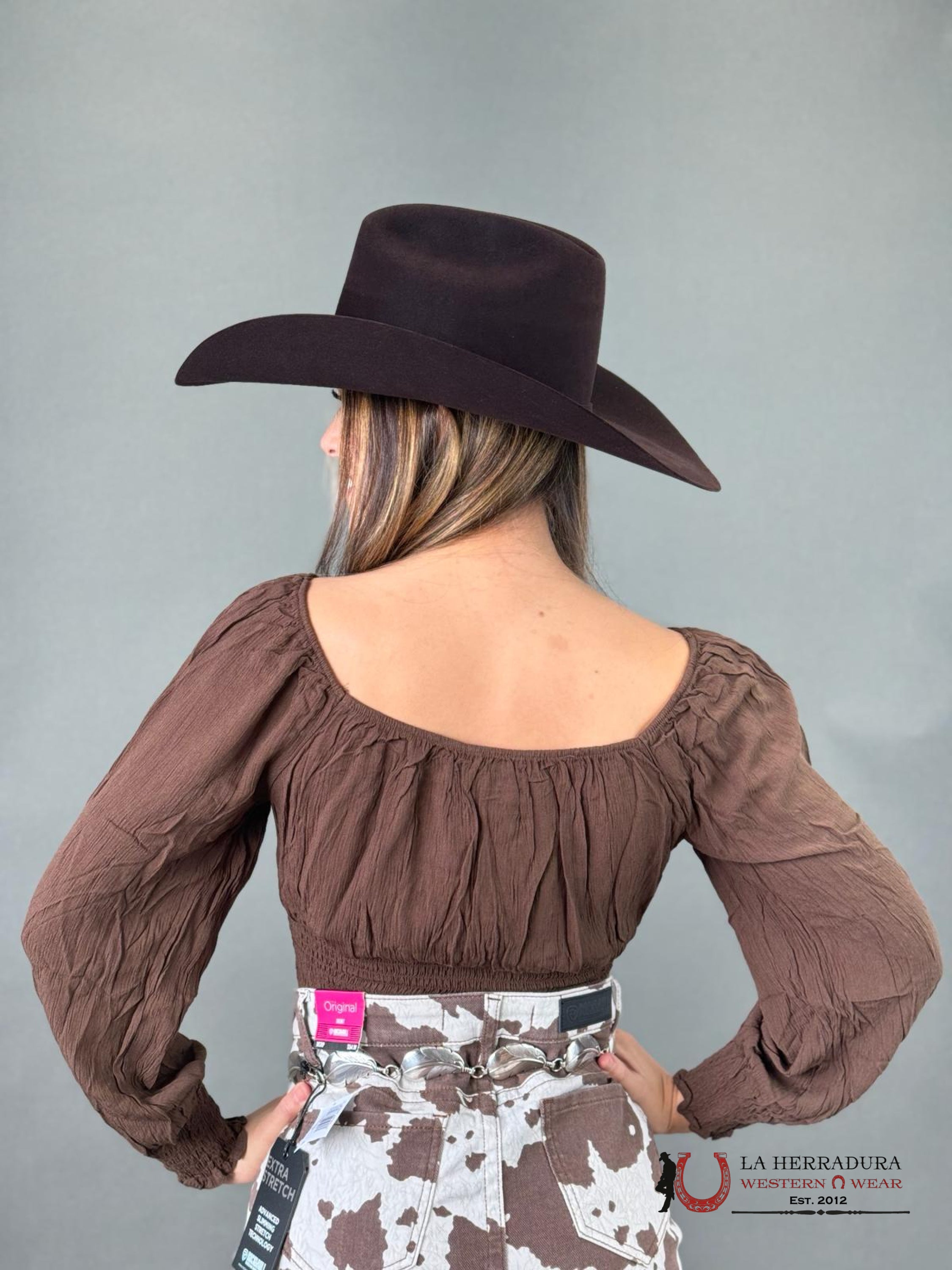 Panhandle Brown Crop Scrunch Top Ropa Mujeres