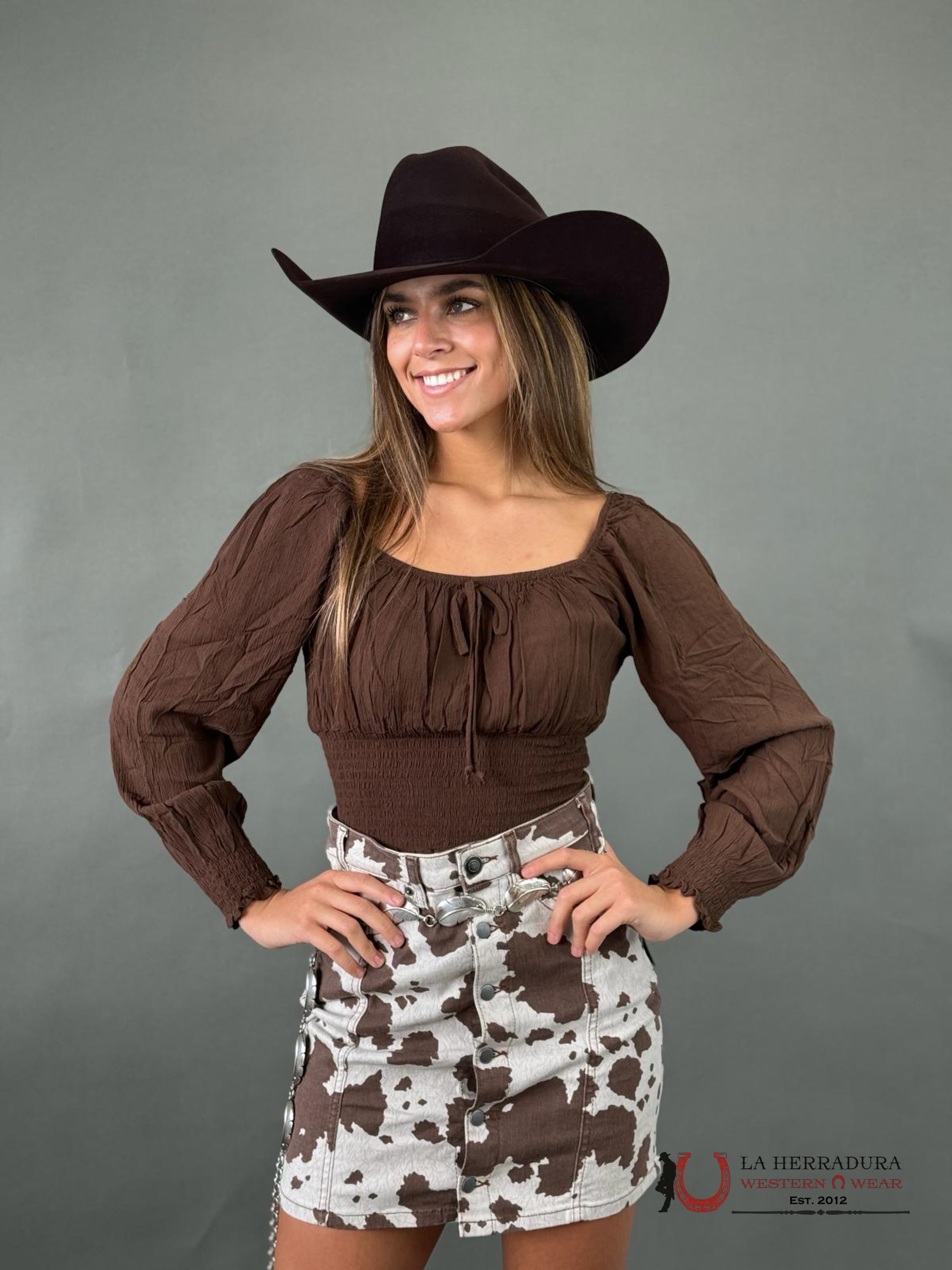 Panhandle Brown Crop Scrunch Top Ropa Mujeres
