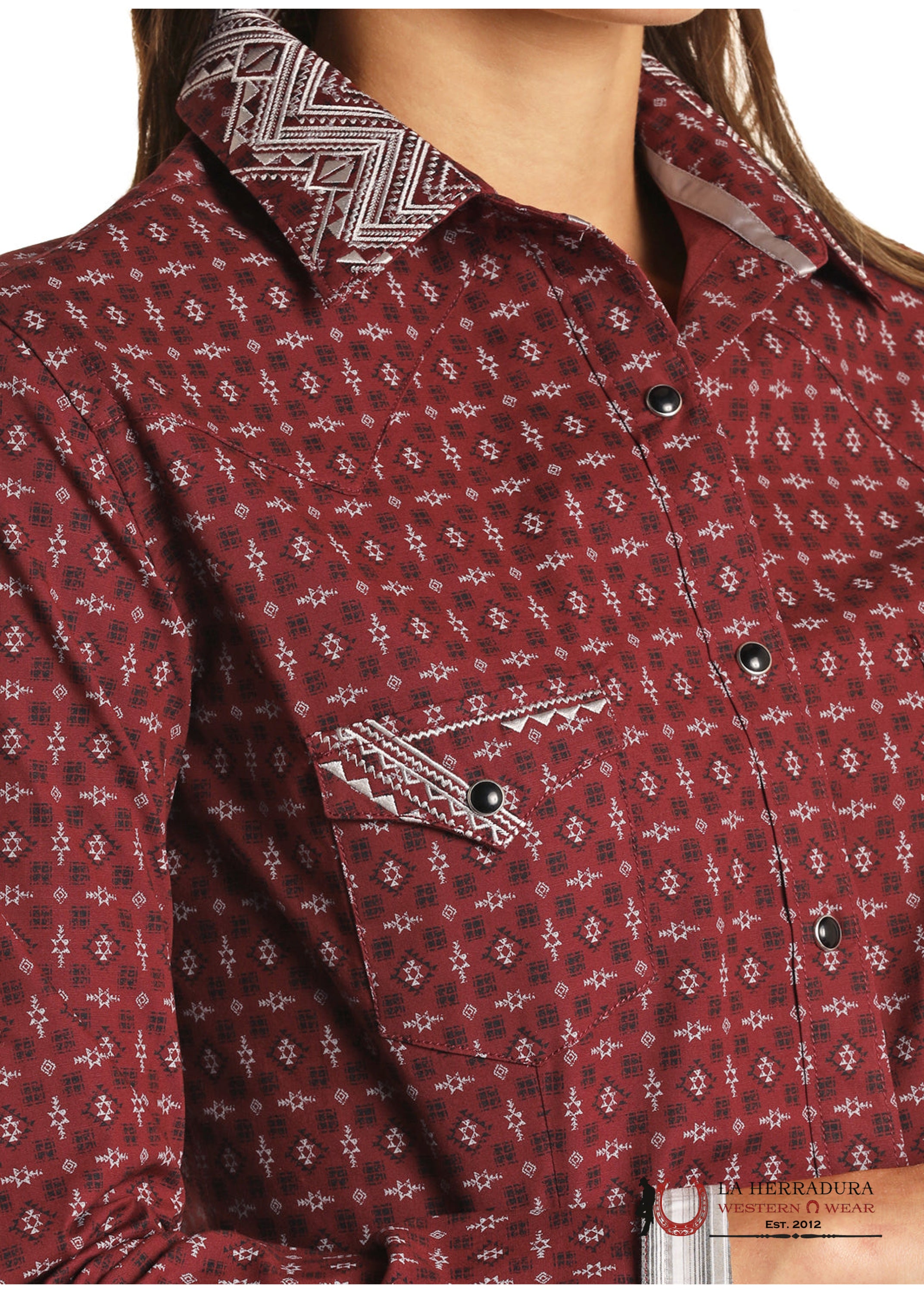 Panhandle Burgundy Western Print R4S3258 ROPA MUJERES