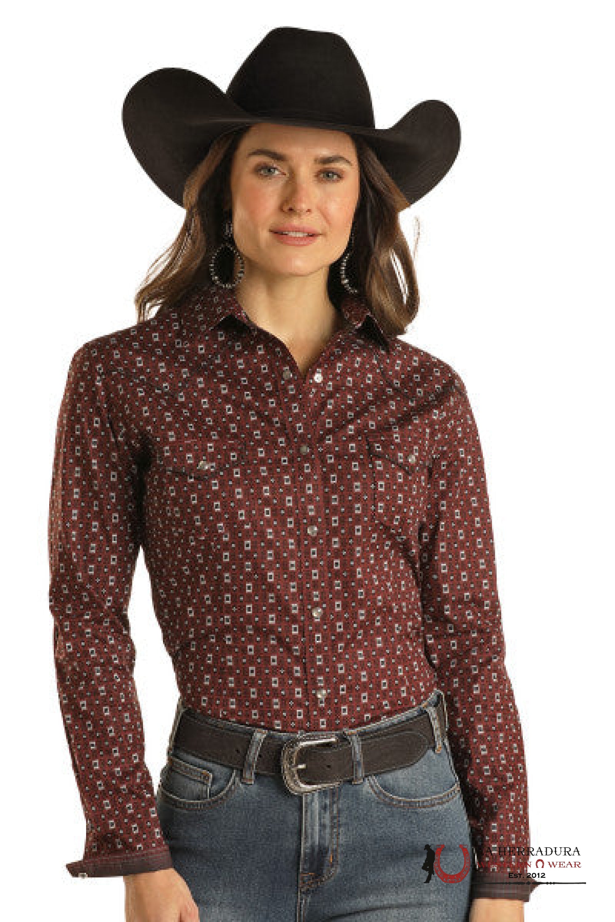 Panhandle Burgundy Western Print RWN2S02825 ROPA MUJERES