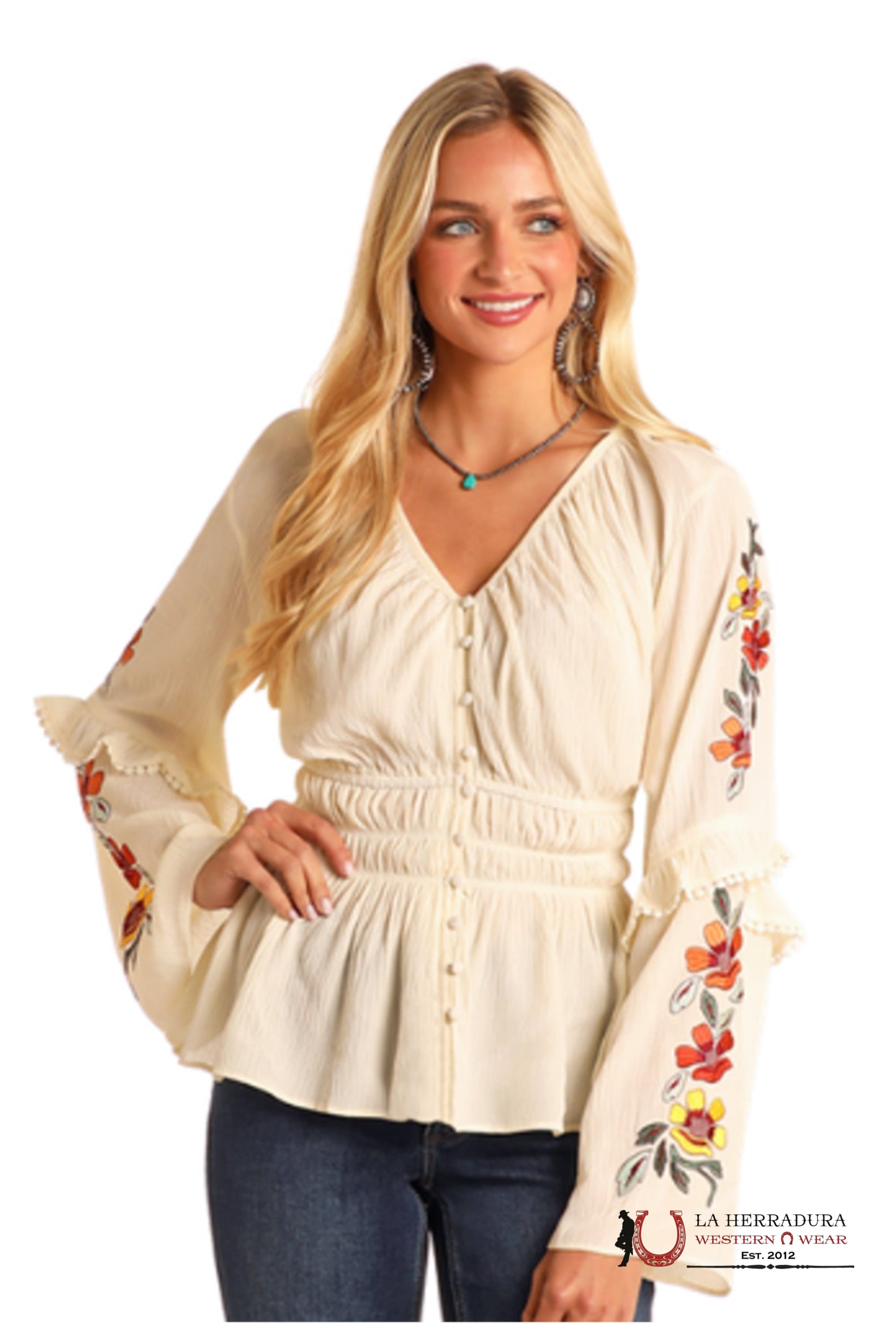 PANHANDLE Button-down blouse with light multicolor embroidery LW52T05791 ROPA MUJERES