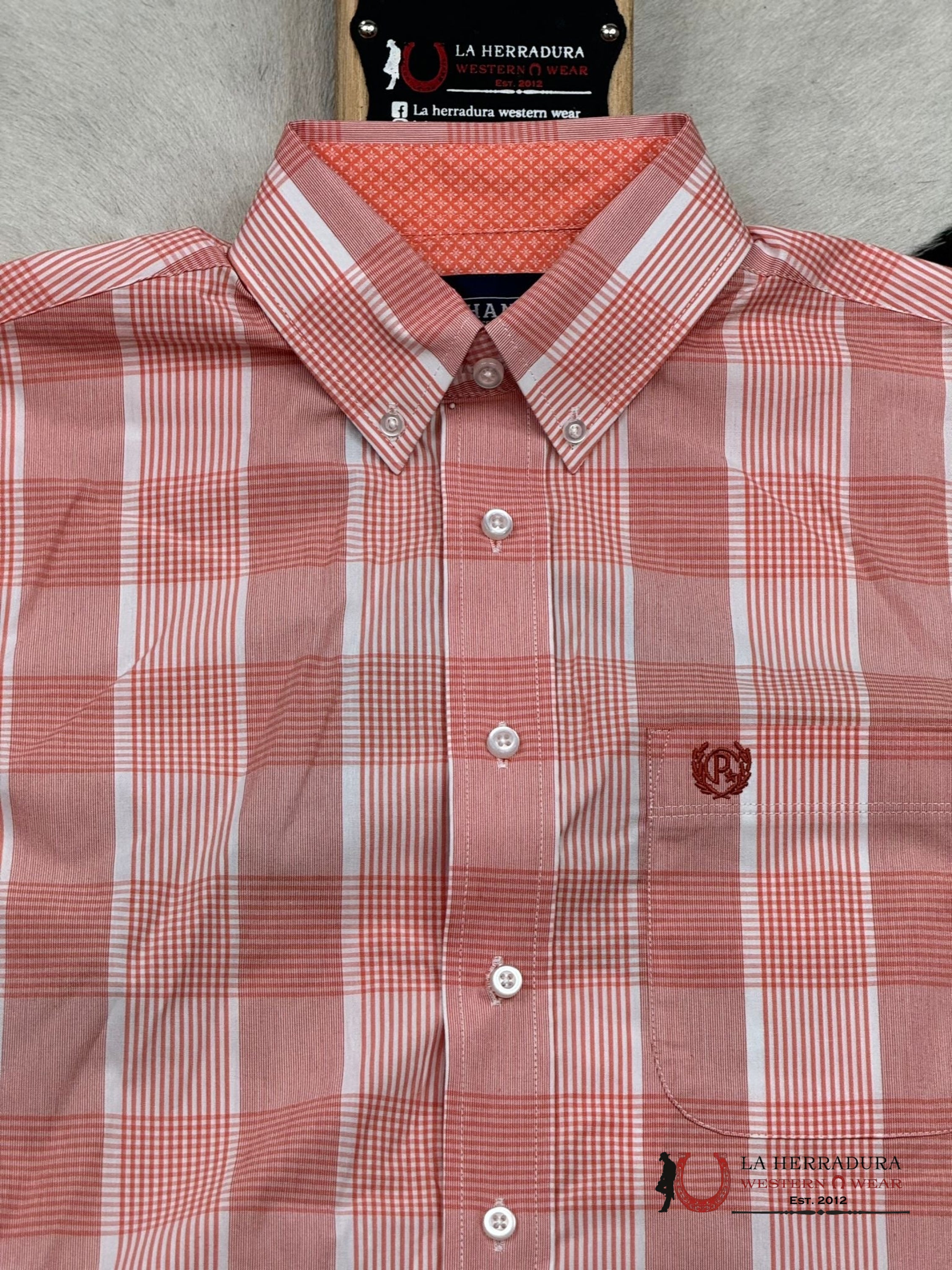 Panhandle Coral Plaid 1Pkt Button Up Short Sleeve Ropa Hombres