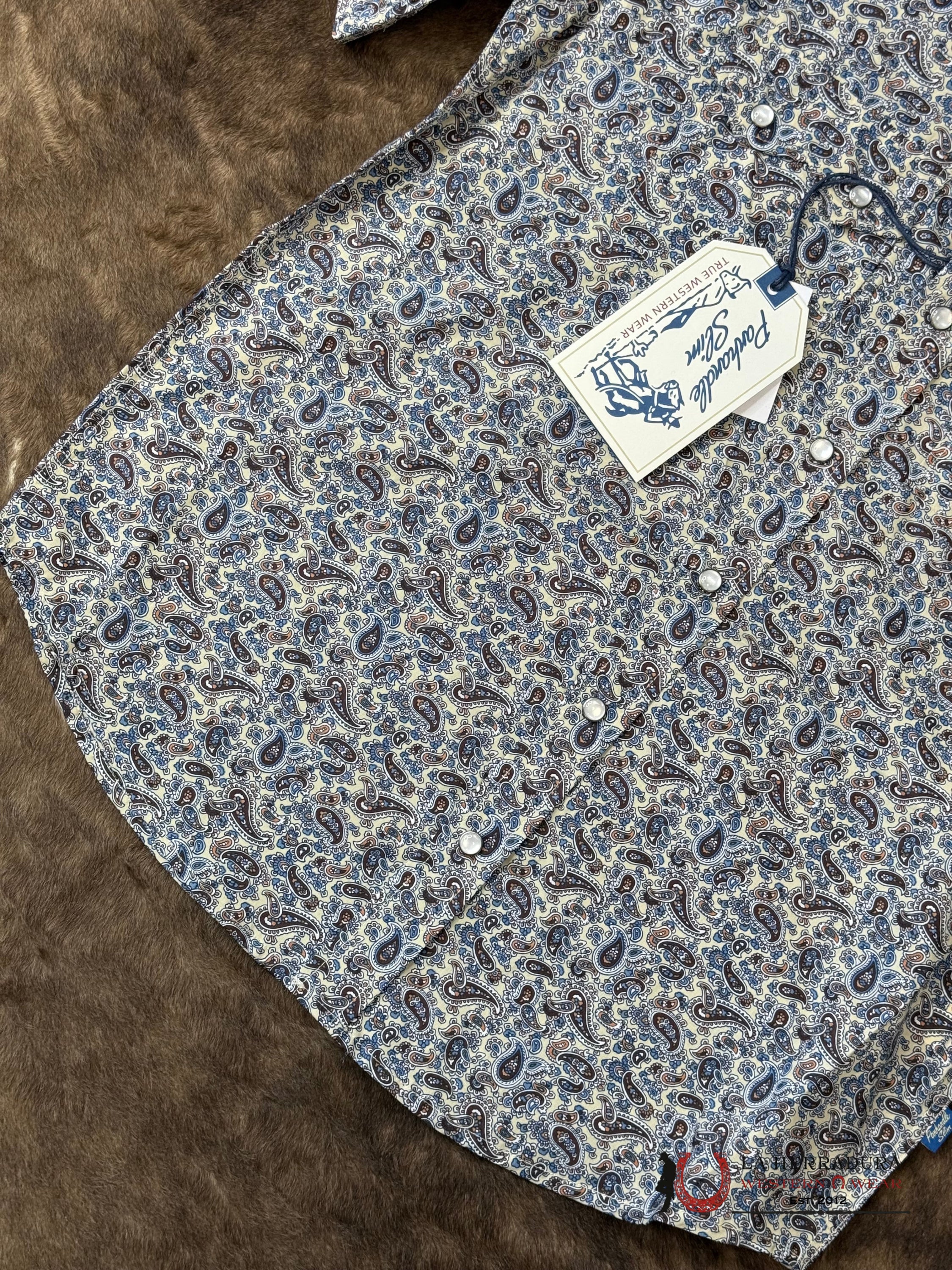 Panhandle Cream With Western Print Multi Color Short Sleeve Shirt Men - 5750 ROPA HOMBRES