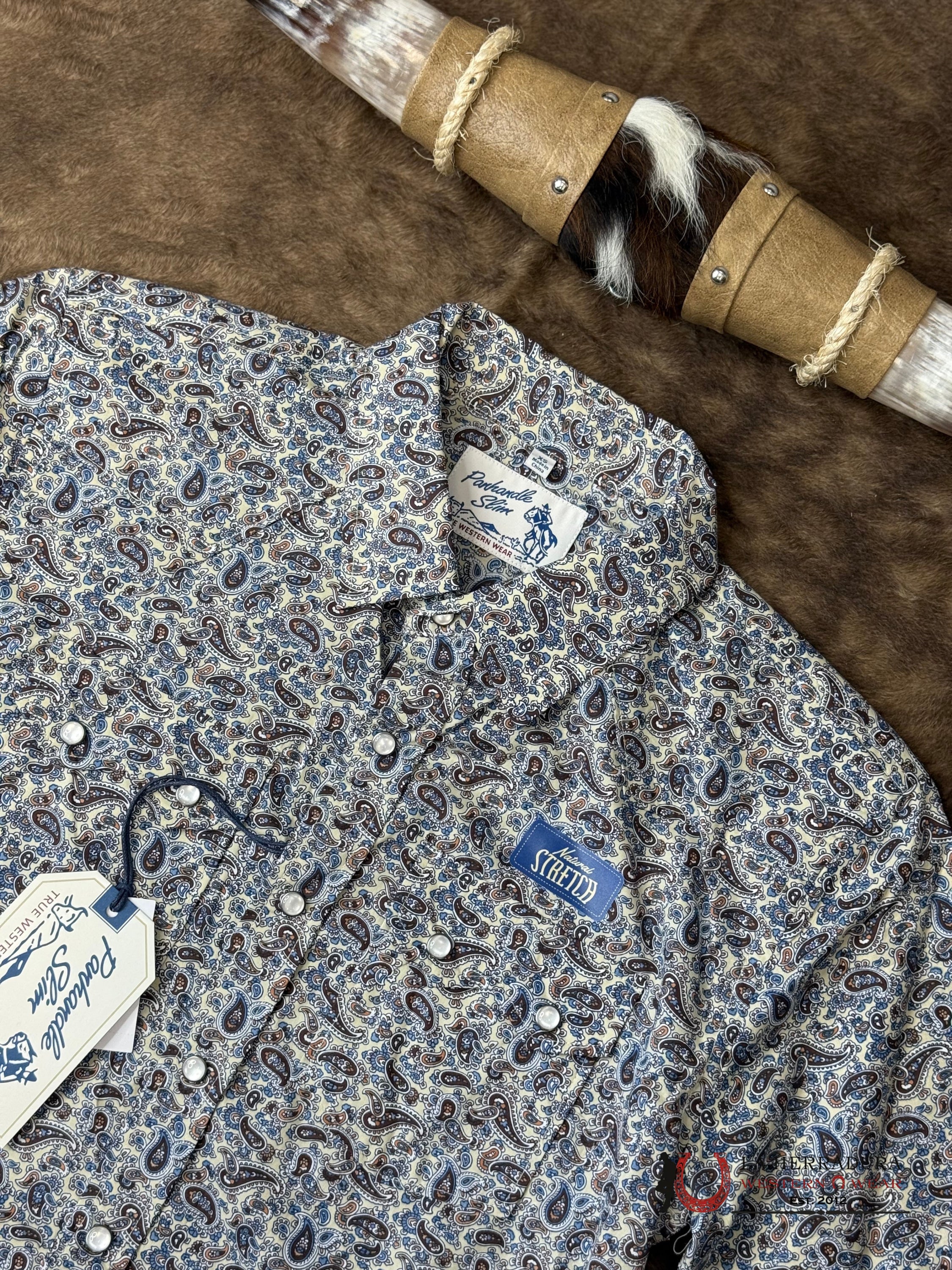 Panhandle Cream With Western Print Multi Color Short Sleeve Shirt Men - 5750 ROPA HOMBRES