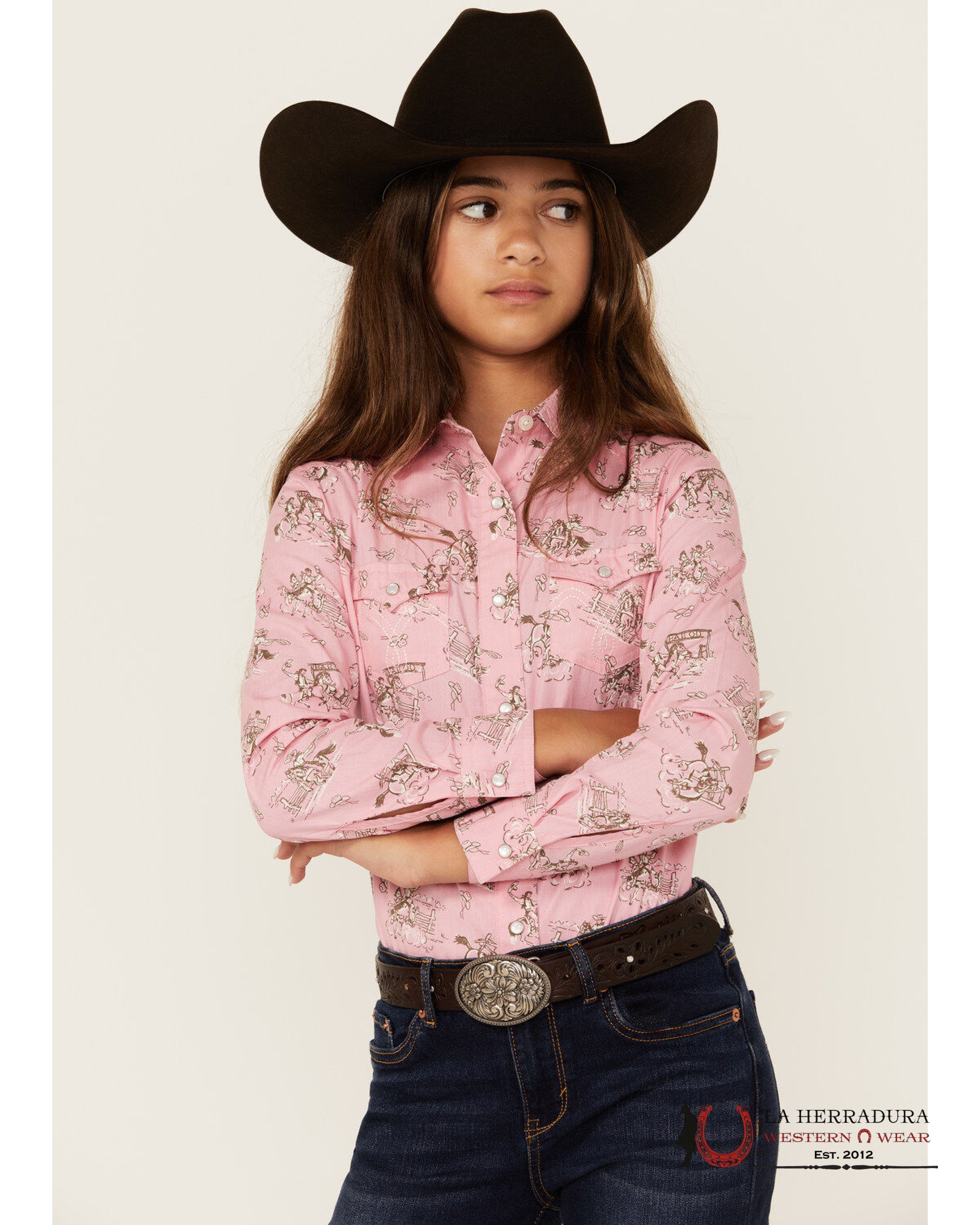 PANHANDLE GIRLS’ RODEO PRINT LONG SLEEVE PEARL SNAP SHIRT LGN2S04976 NIÑAS