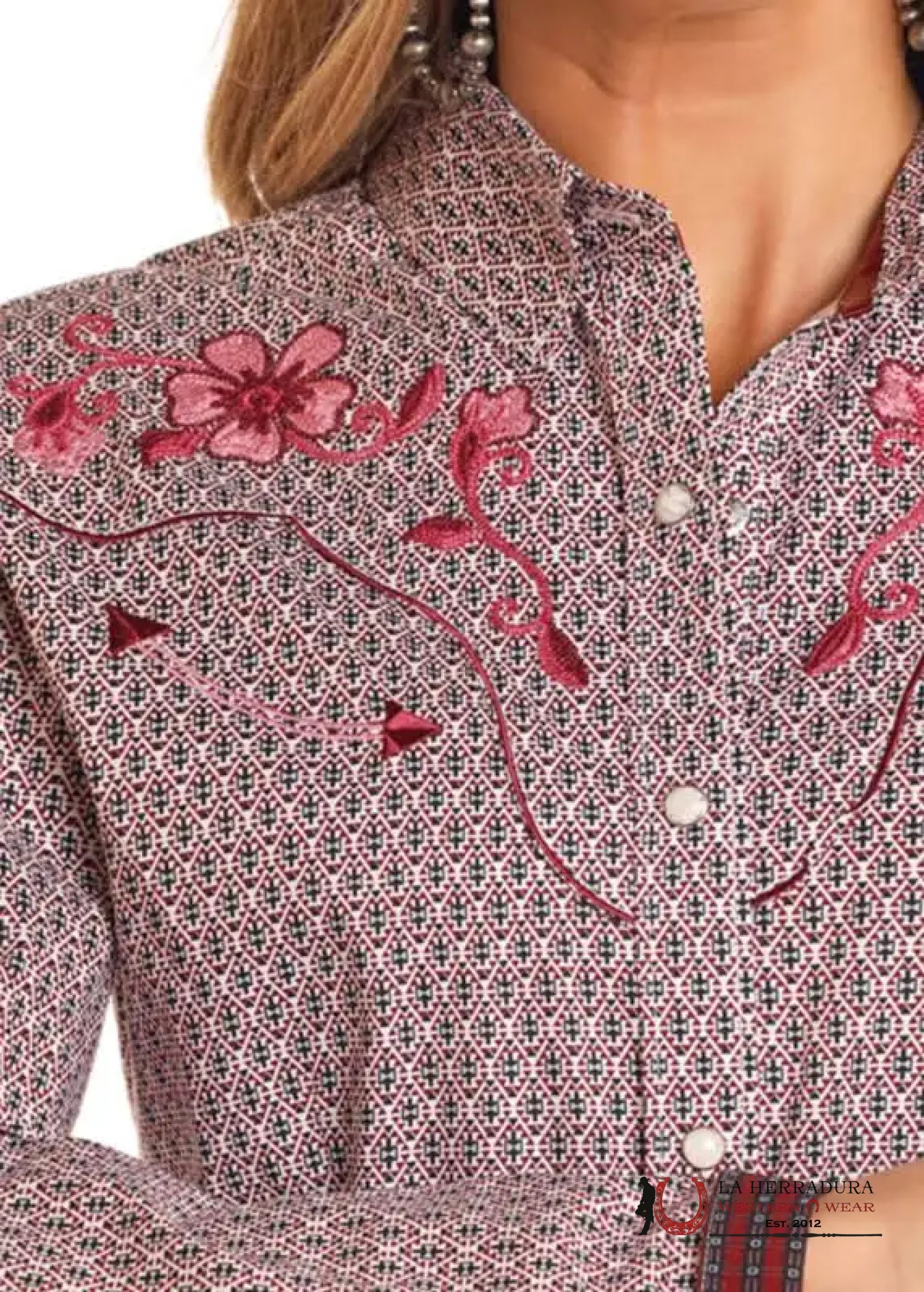 Panhandle Maroon Western Print Ropa Mujeres