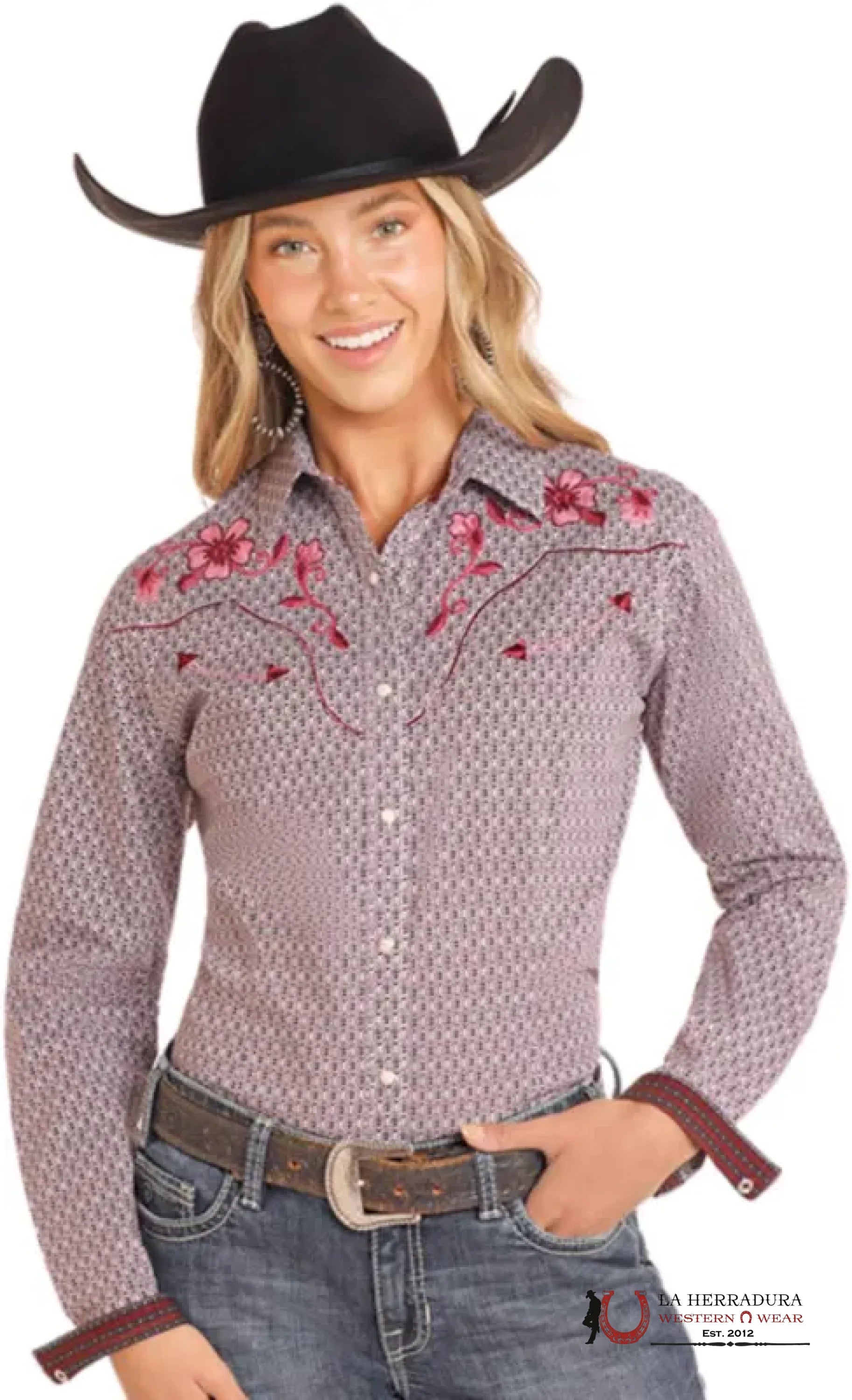 Panhandle Maroon Western Print Ropa Mujeres