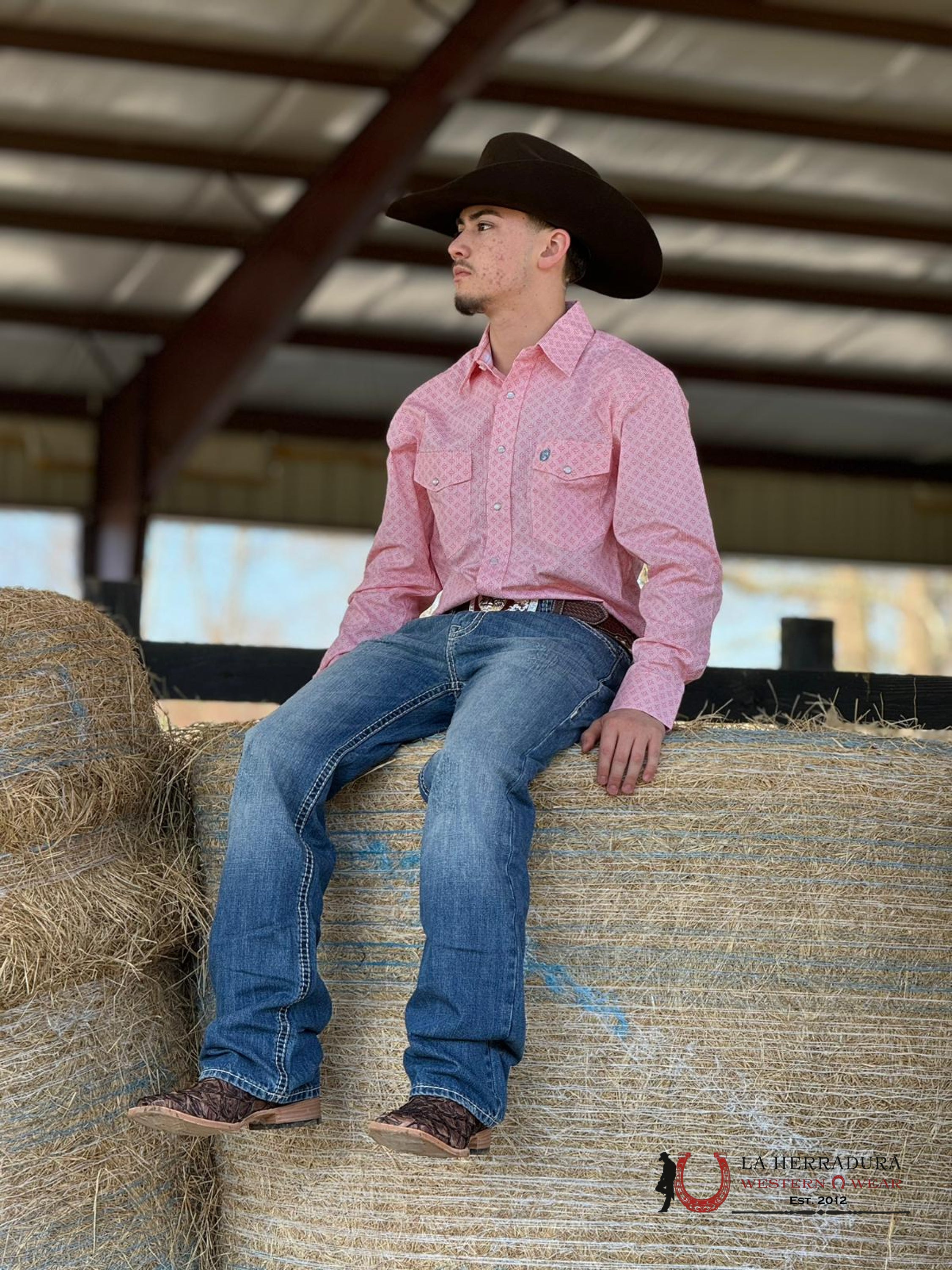 Panhandle Melon Print Long Slleve Snap Shirt Ropa Hombres