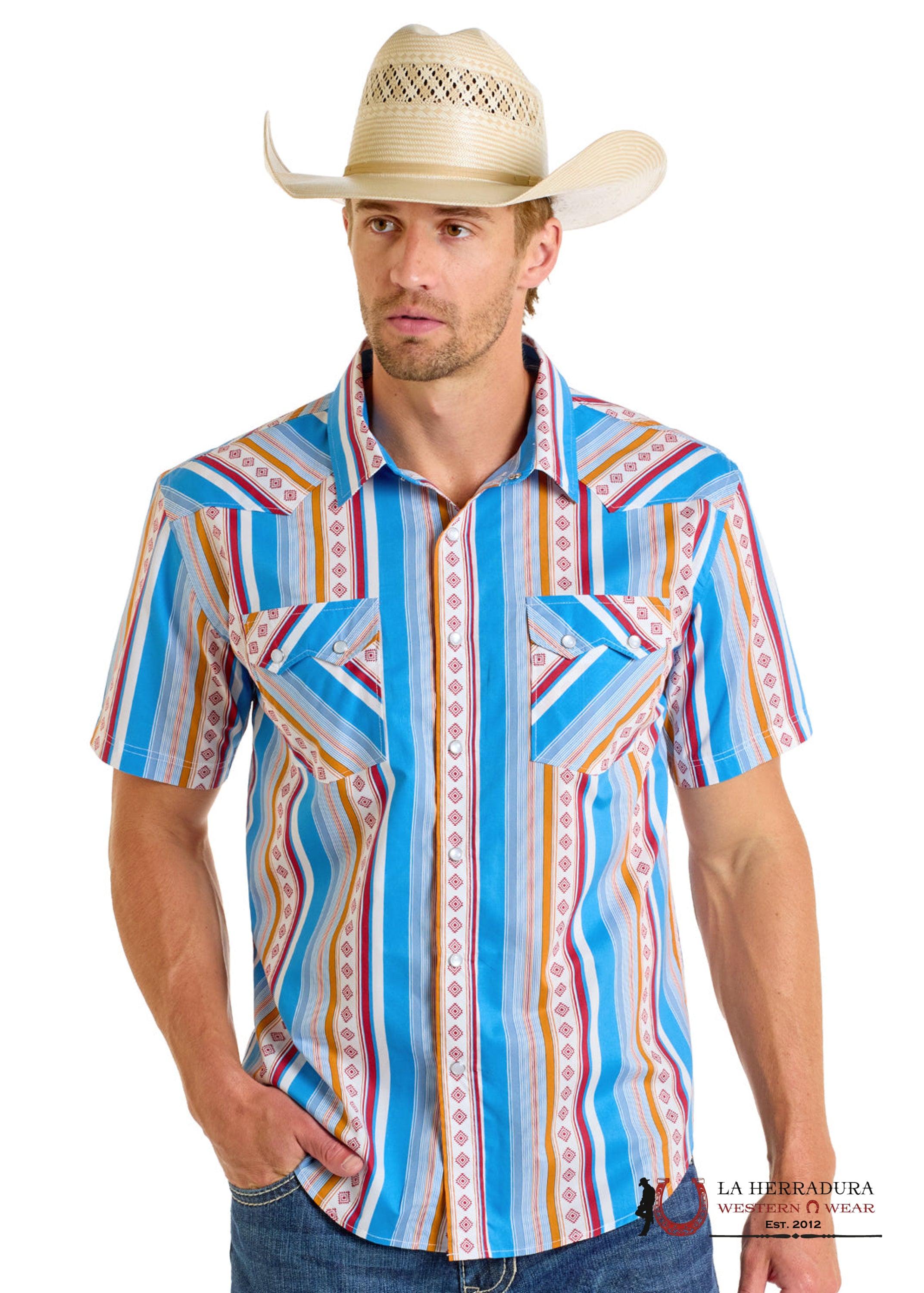 Panhandle Men’s Blue/Orange Short Sleeve Shirt- PMN3S06562 ROPA HOMBRES