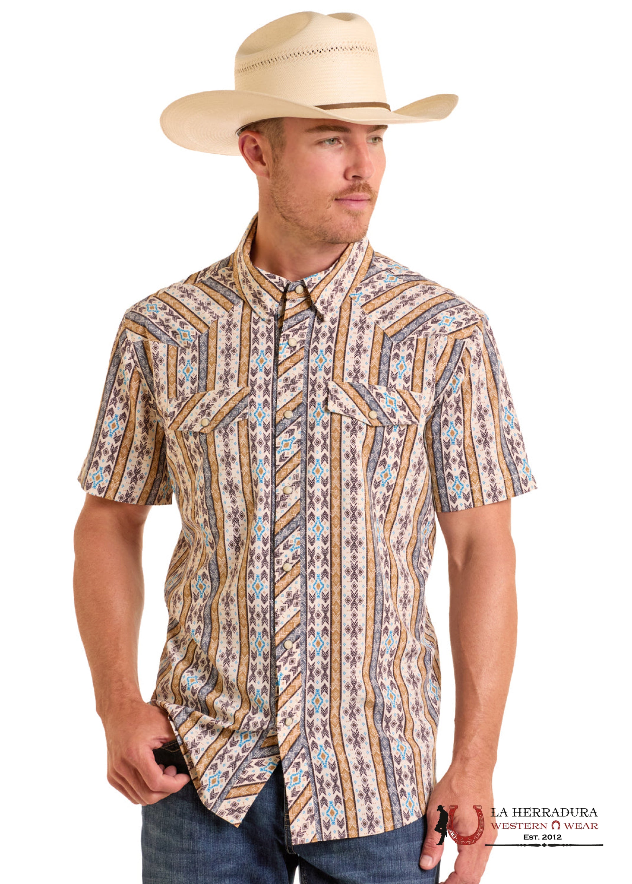 Panhandle Men’s Brown/Tan Short Sleeve Shirt- TMN3S06512 ROPA HOMBRES