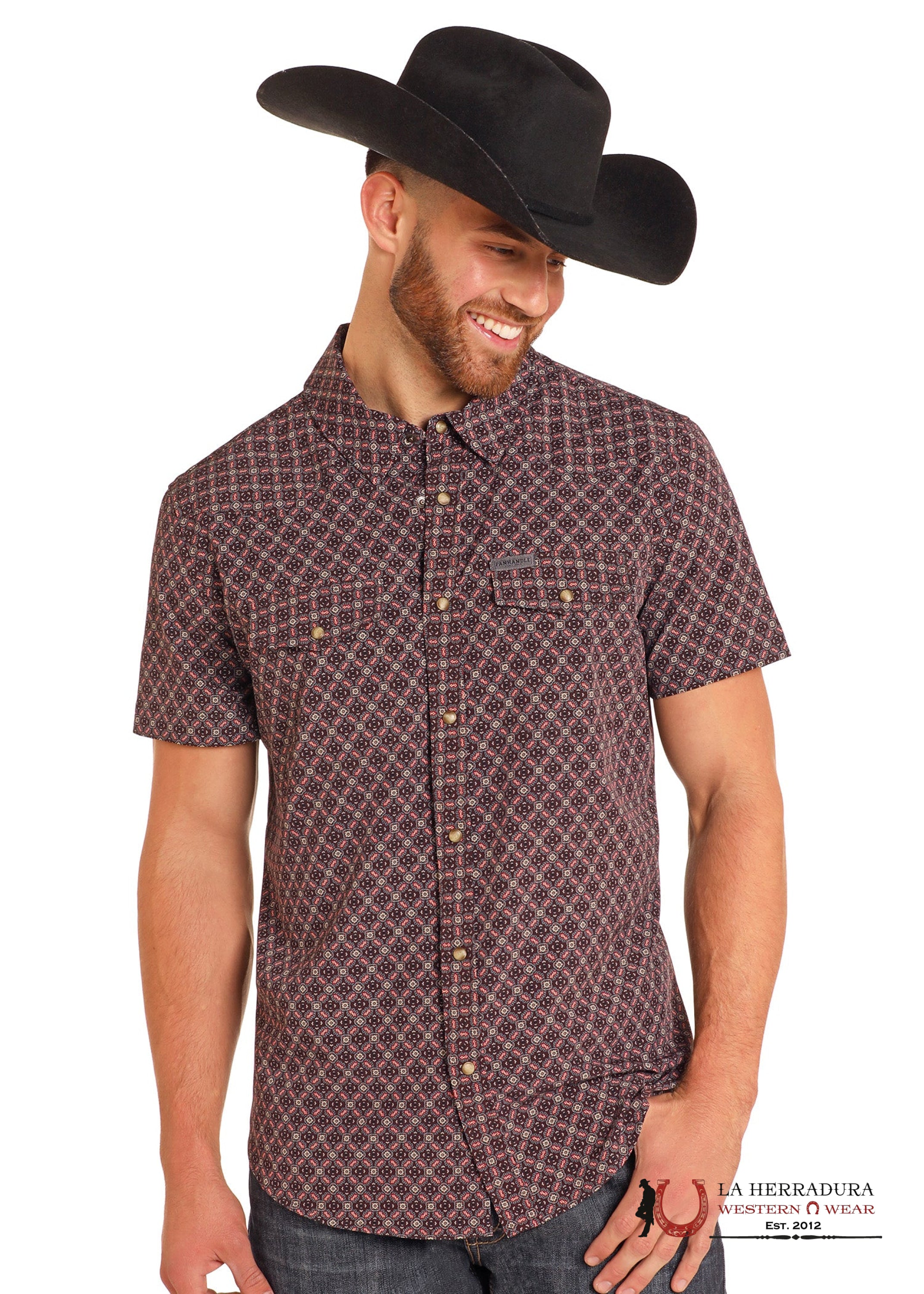 Panhandle Men’s Burgundy Short Sleeve Shirt- TMN3S04872. ROPA HOMBRES