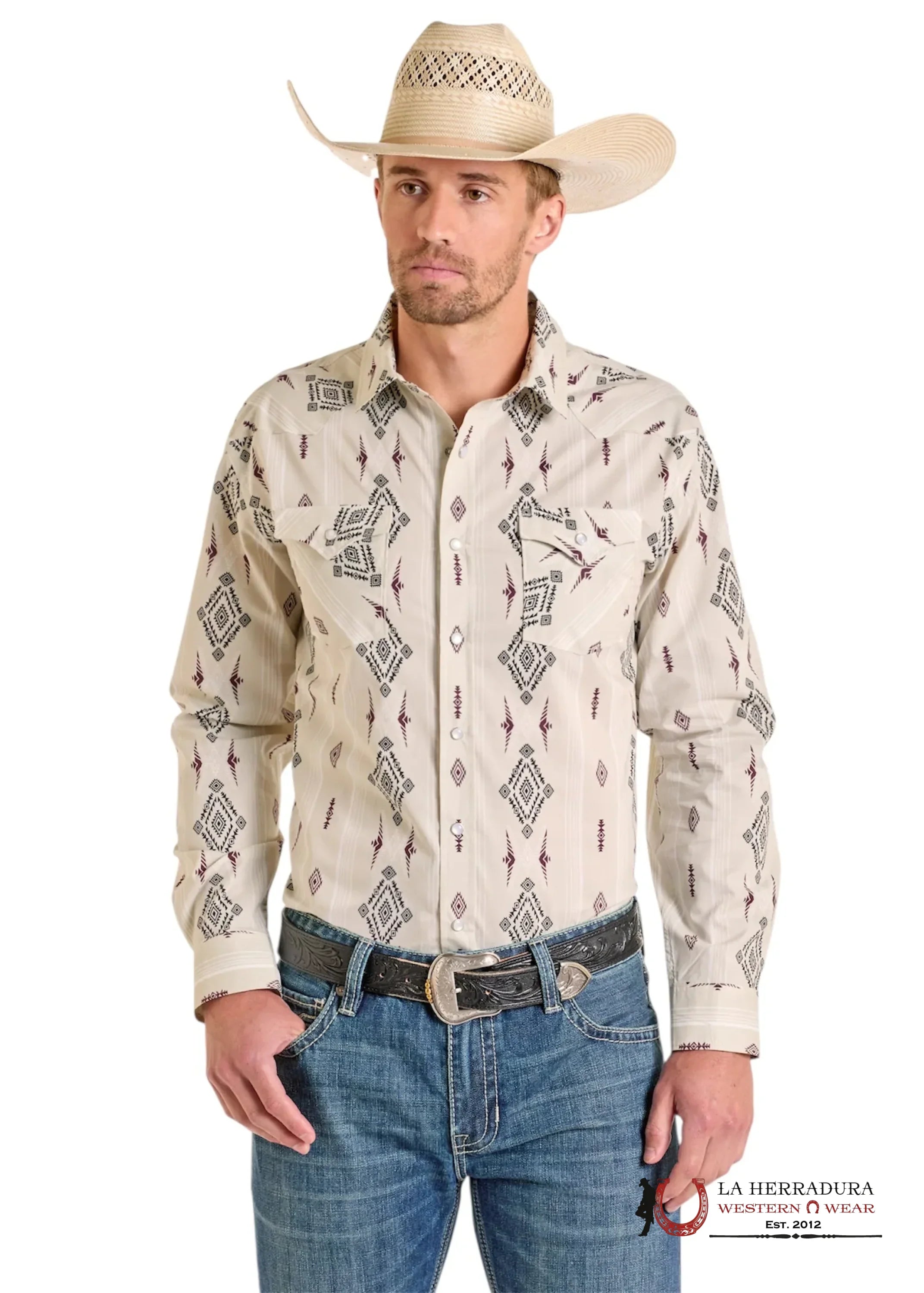 Panhandle Men Black light grey long sleeve snap PMN2S06585 ROPA HOMBRES