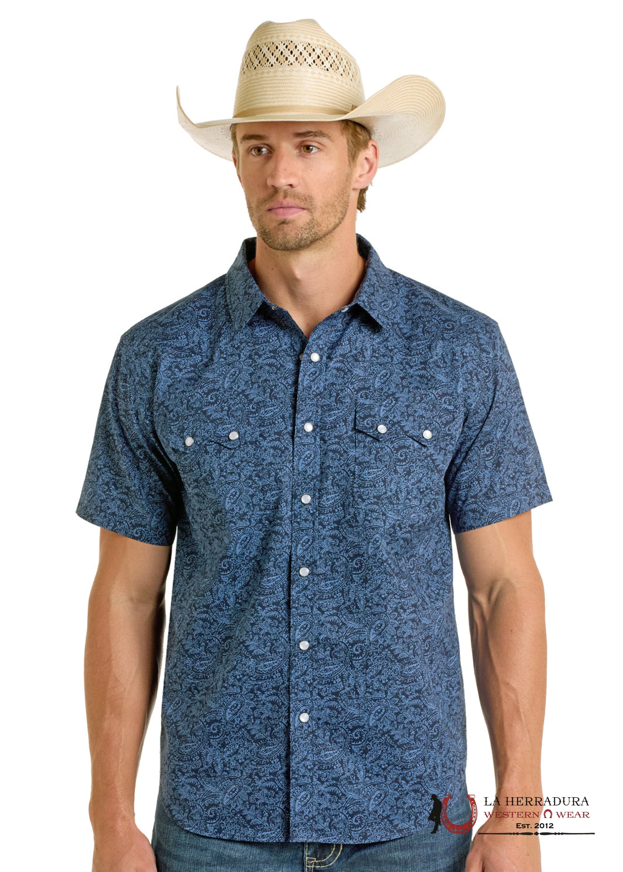 Panhandle Men’s Navy Blue Short Sleeve Shirt- PMN3S06563 ROPA HOMBRES