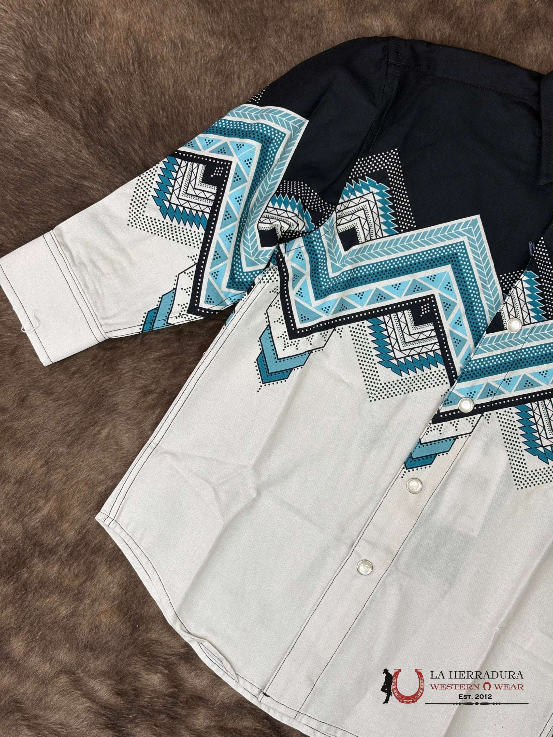 Panhandle Natural Southwestern Border With Aztec Print Long Sleeve Boys Shirt - 6641 NIÑOS