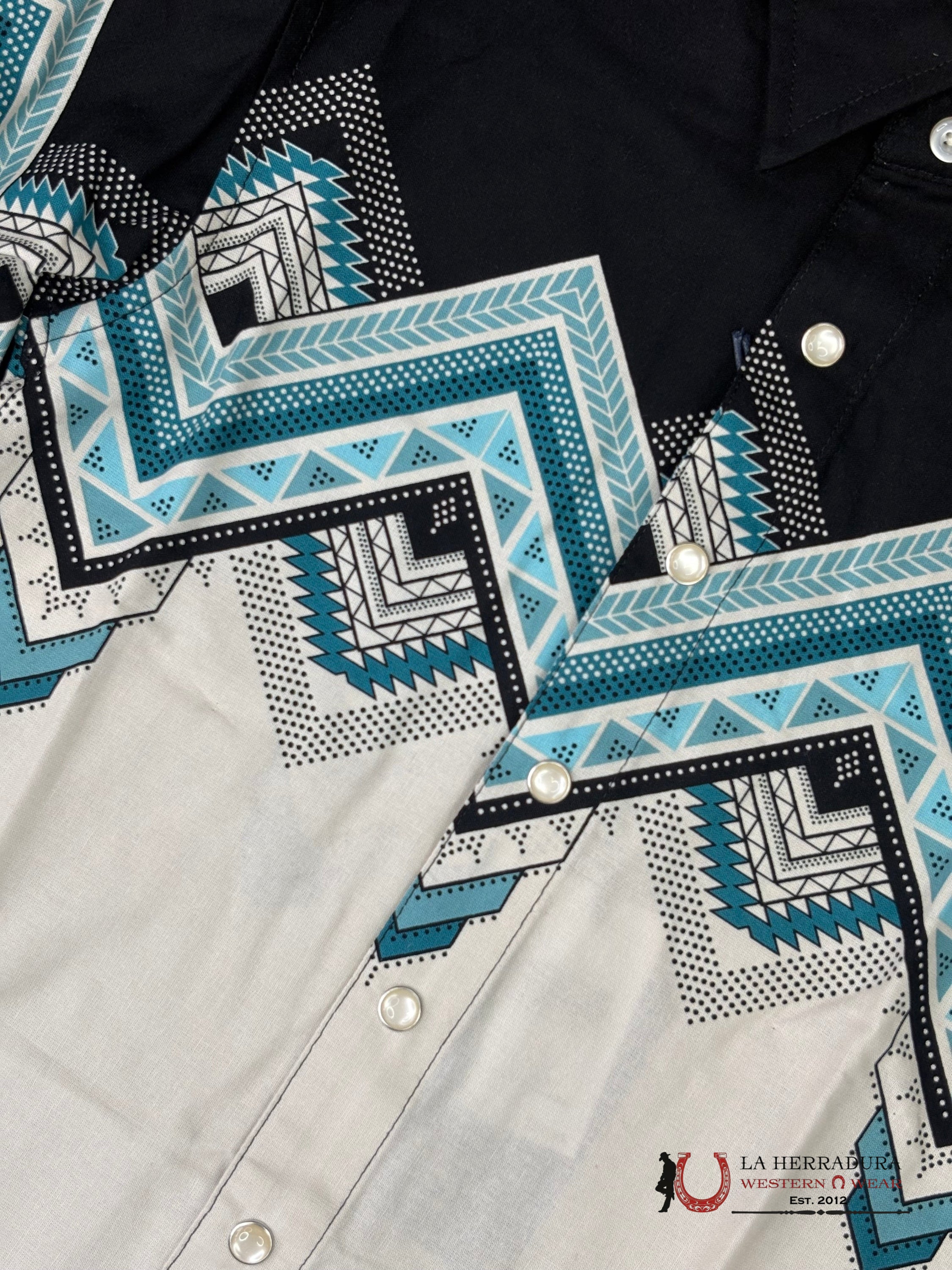 Panhandle Natural Southwestern Border With Aztec Print Long Sleeve Boys Shirt - 6641 NIÑOS