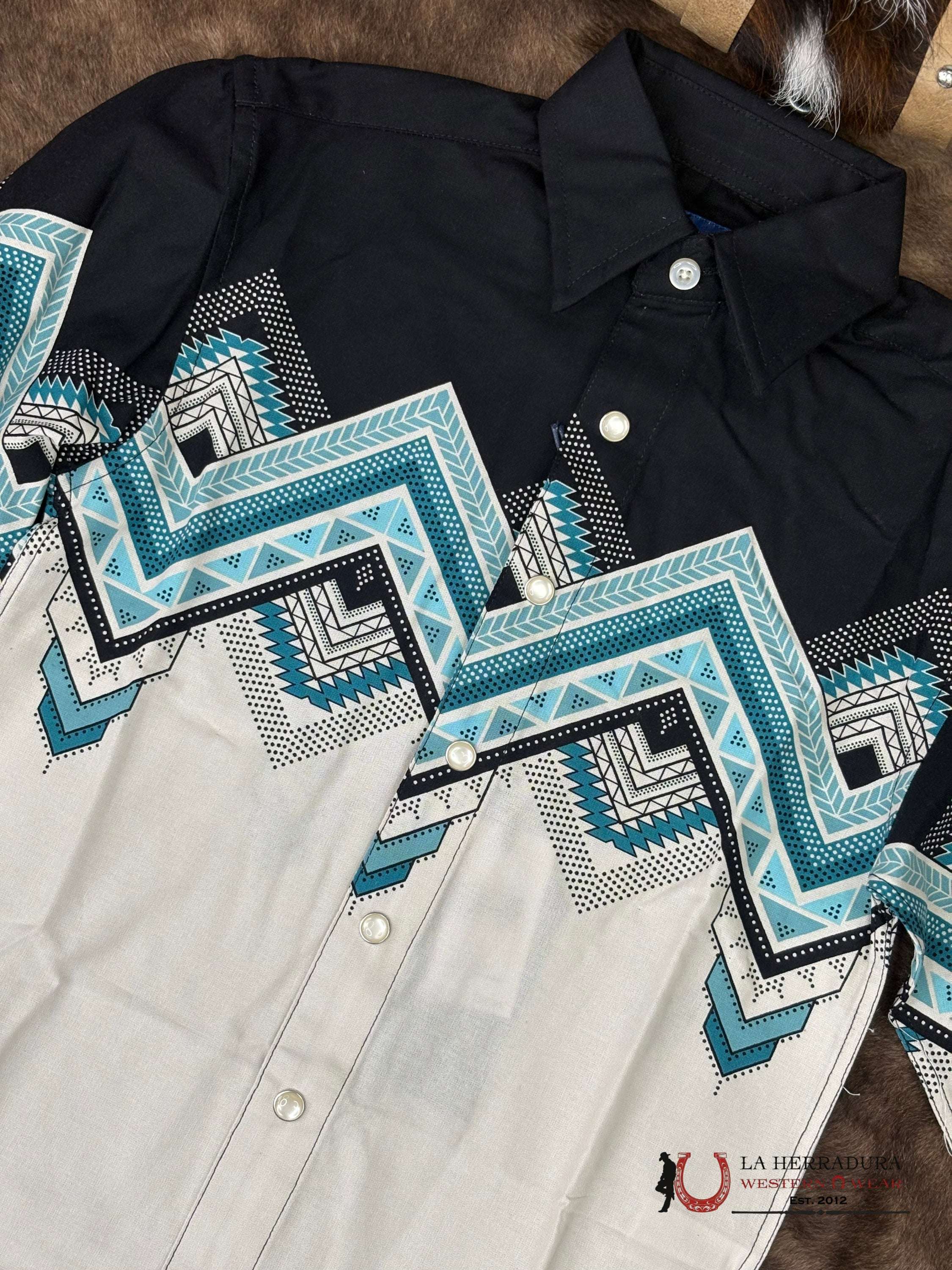 Panhandle Natural Southwestern Border With Aztec Print Long Sleeve Boys Shirt - 6641 NIÑOS