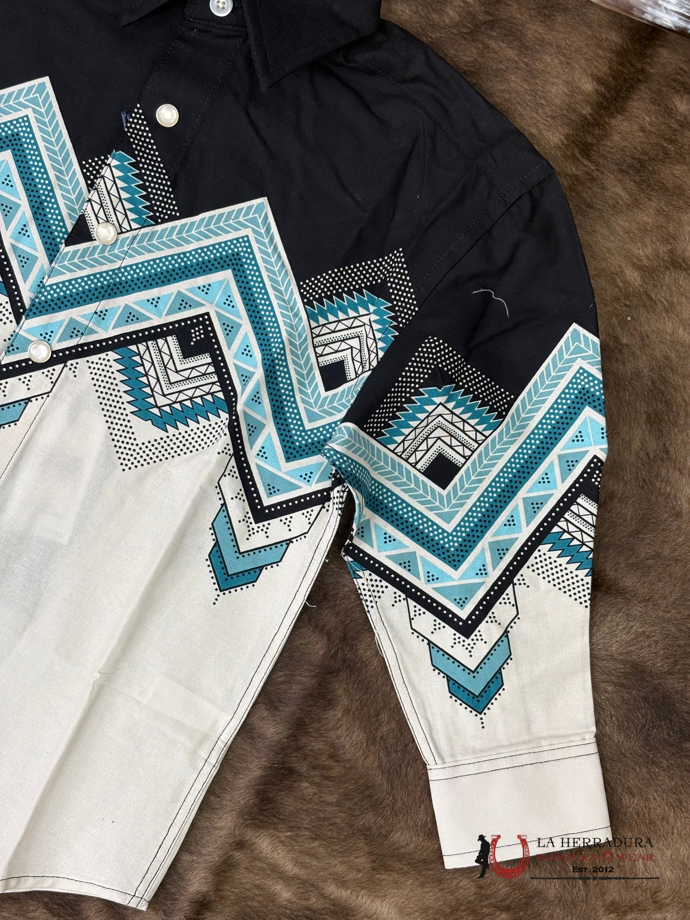 Panhandle Natural Southwestern Border With Aztec Print Long Sleeve Boys Shirt - 6641 NIÑOS