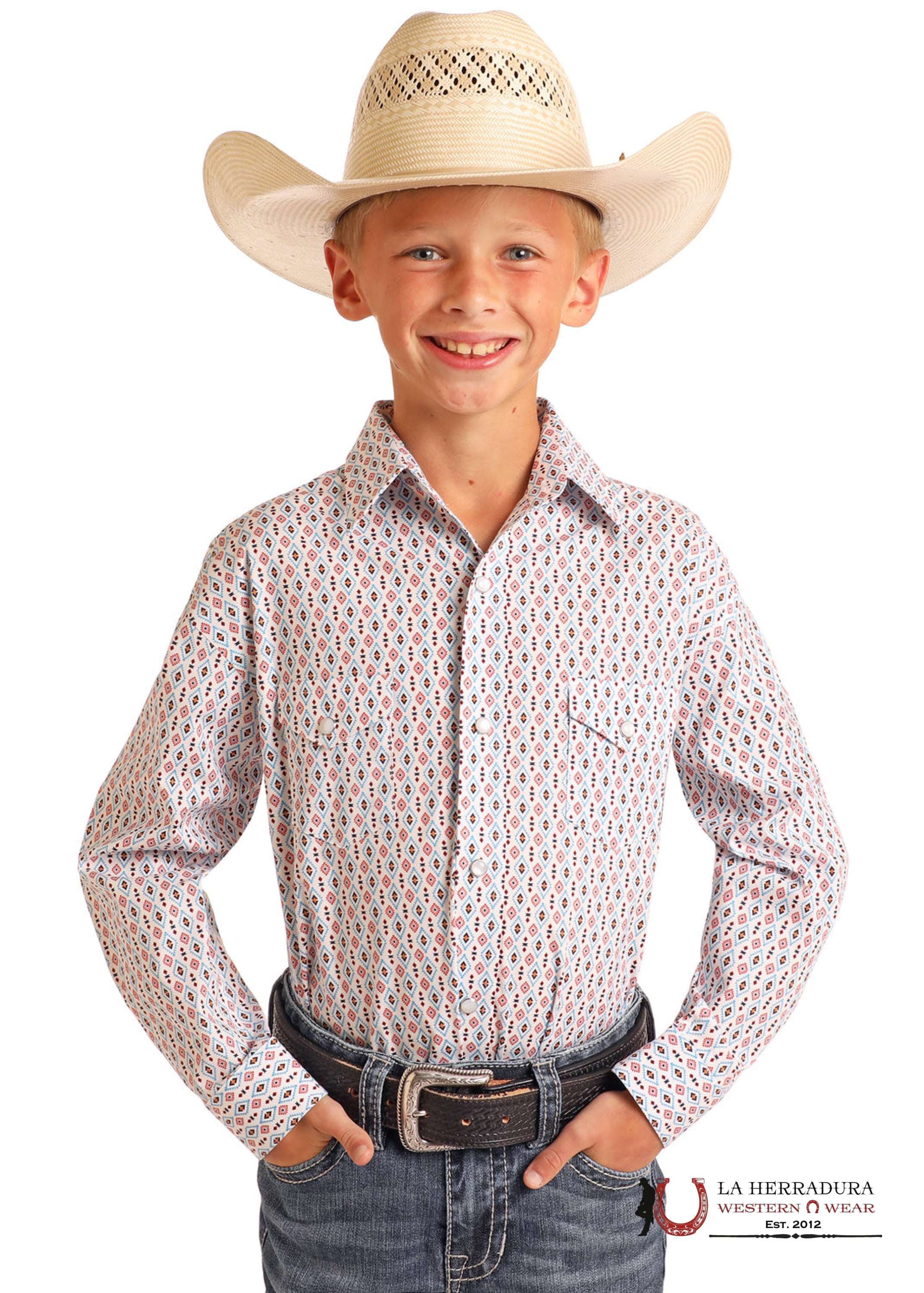 Panhandle ROMBOS BLUE Long Sleeve Boys Shirt - RBN2S05676 NIÑOS