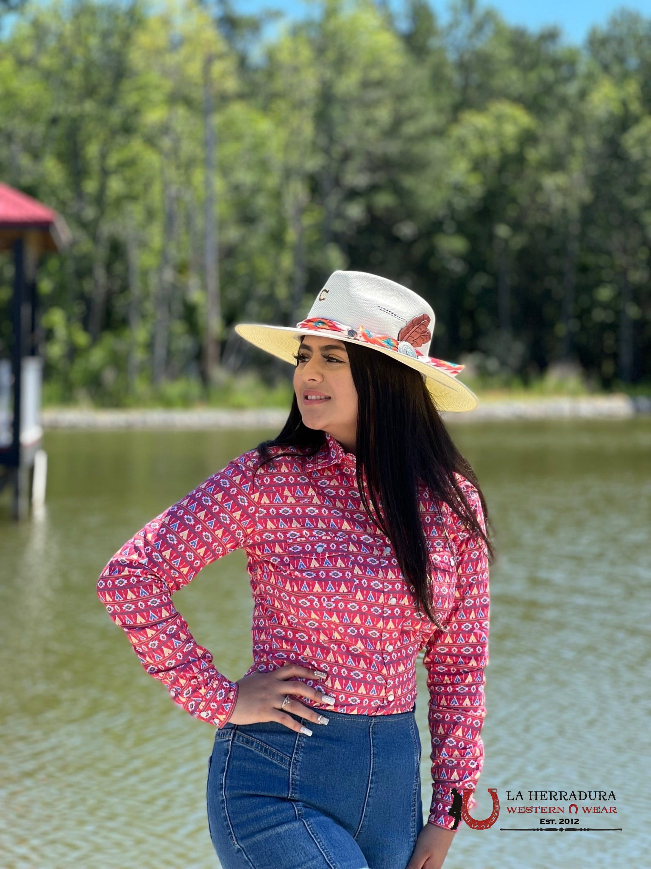 Panhandle Shirt Red Print Snap blouse RLWSOSRZHR ROPA MUJERES