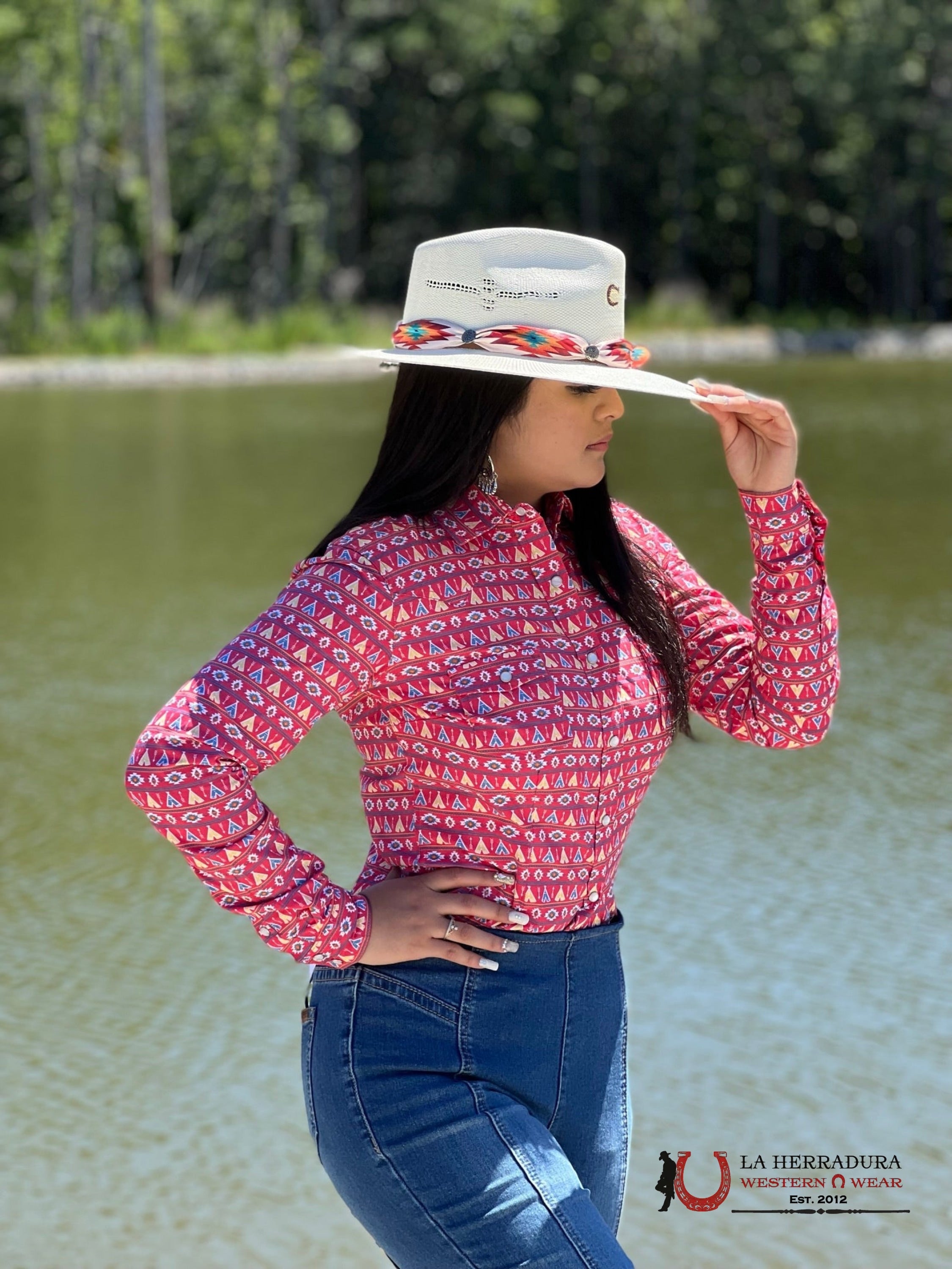 Panhandle Shirt Red Print Snap blouse RLWSOSRZHR ROPA MUJERES