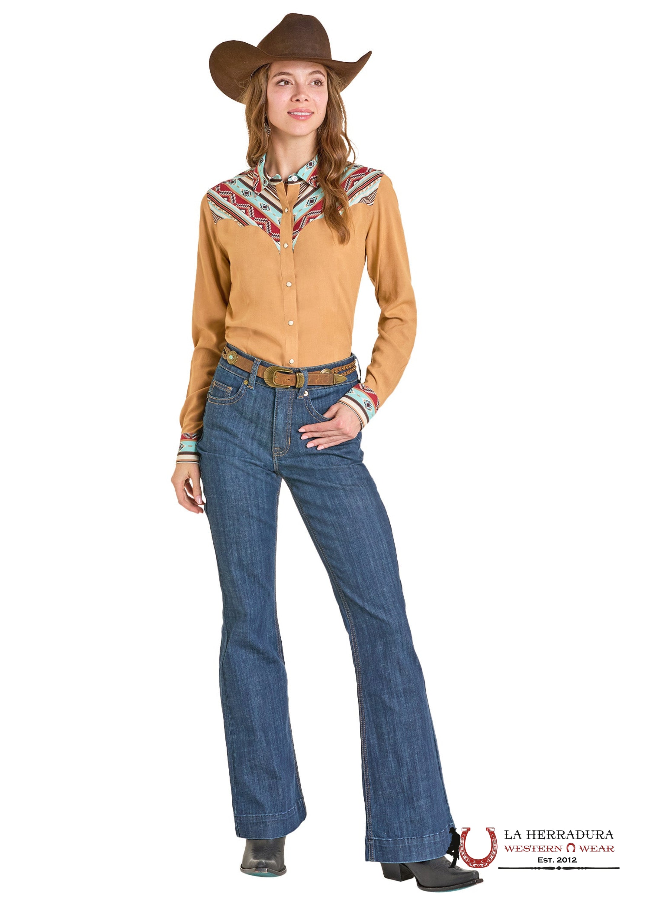 Panhandle Shirt Tan Snap LWN2S07113 ROPA MUJERES