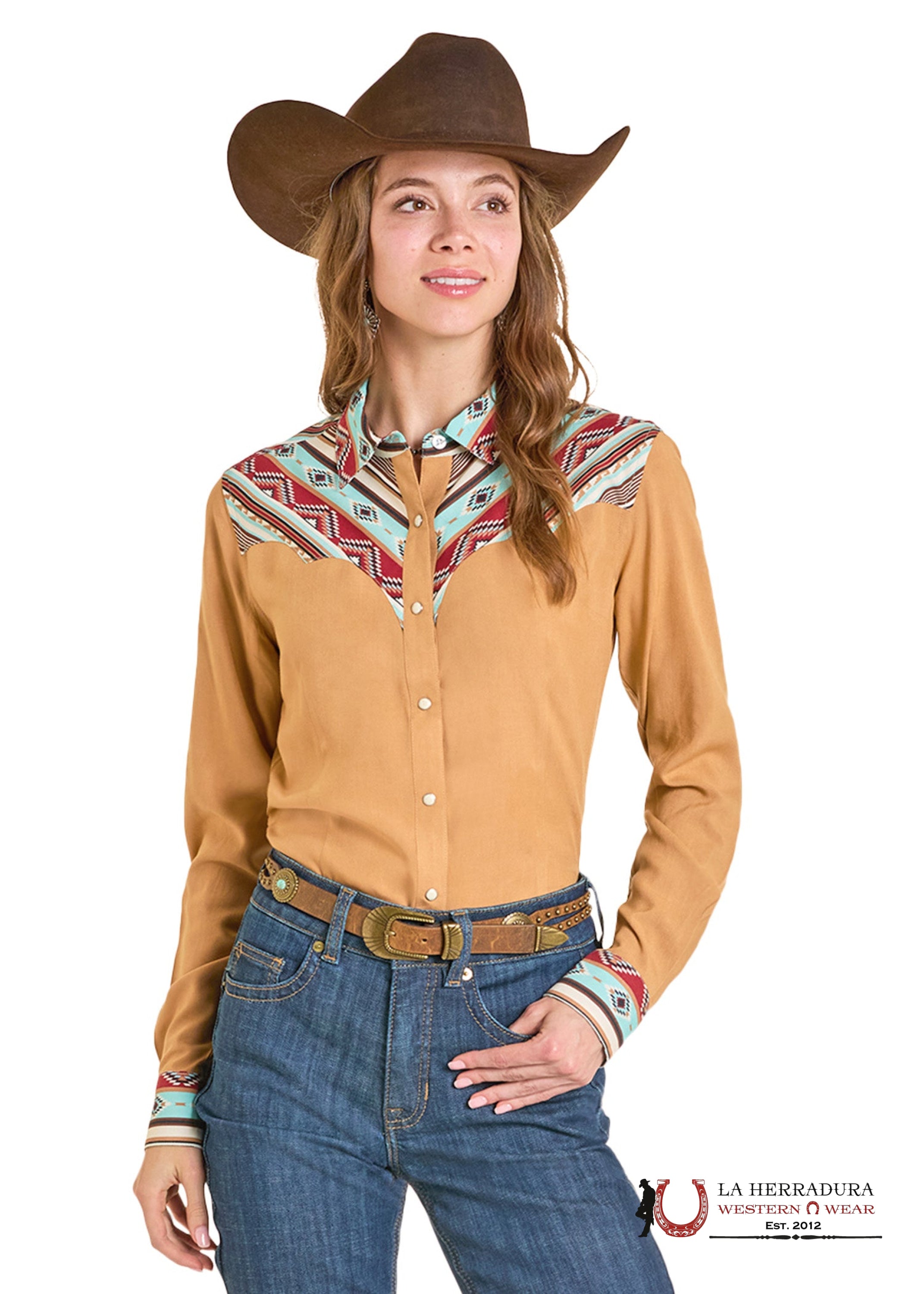 Panhandle Shirt Tan Snap LWN2S07113 ROPA MUJERES
