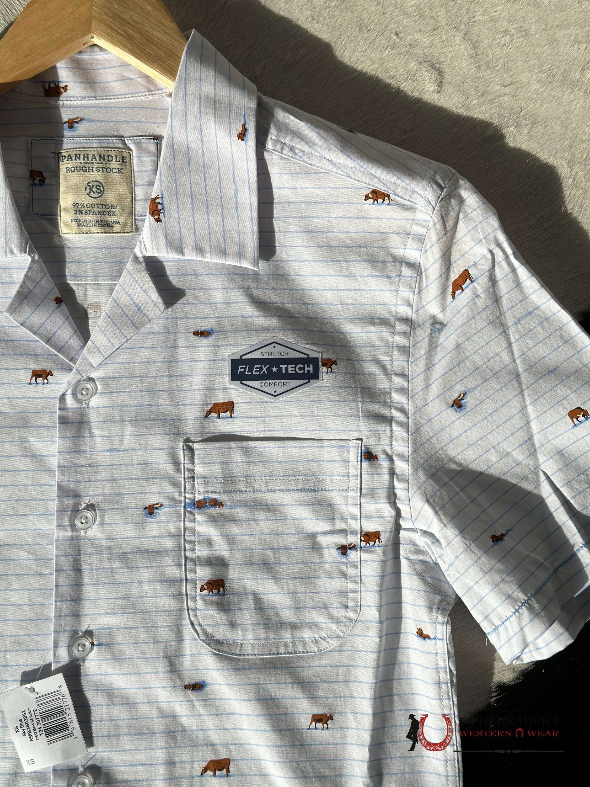 Panhandle Sky Blue Button Short Sleeve Shirt Ropa Hombres