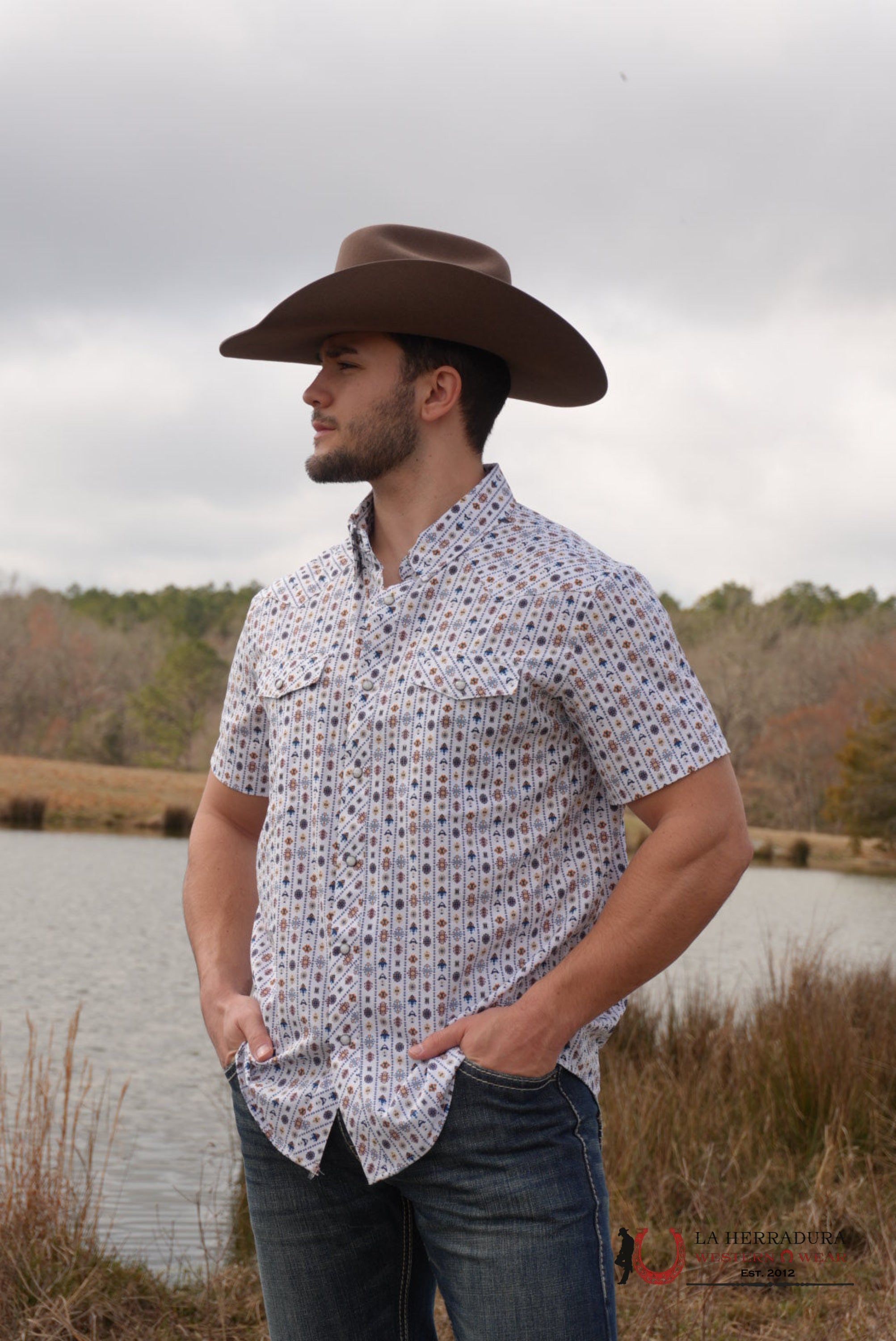 PANHANDLE SLIM WHITE MENS SHORT SLEEVE 2 POCKET SNAP - 5720 ROPA HOMBRES