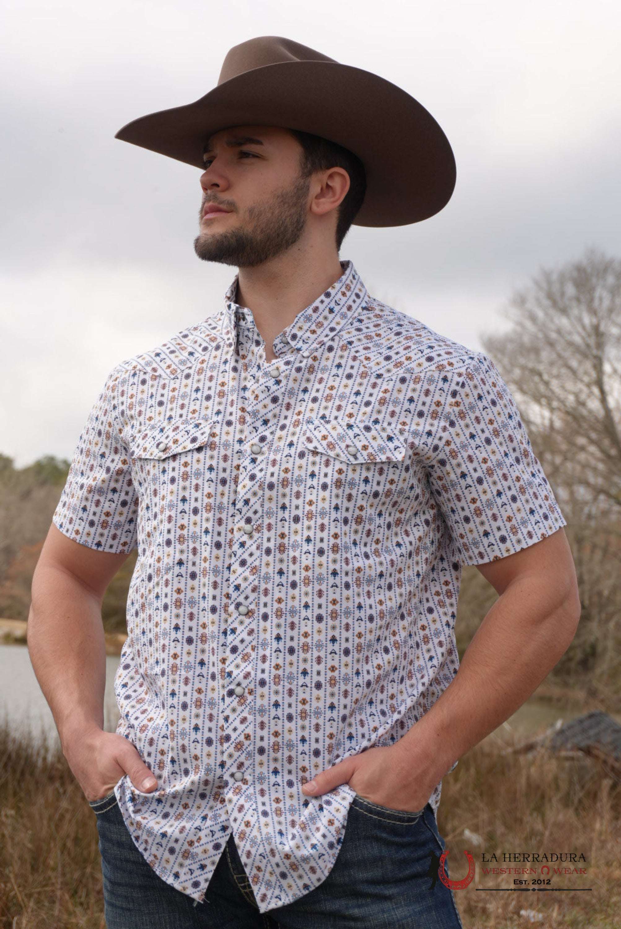 PANHANDLE SLIM WHITE MENS SHORT SLEEVE 2 POCKET SNAP - 5720 ROPA HOMBRES